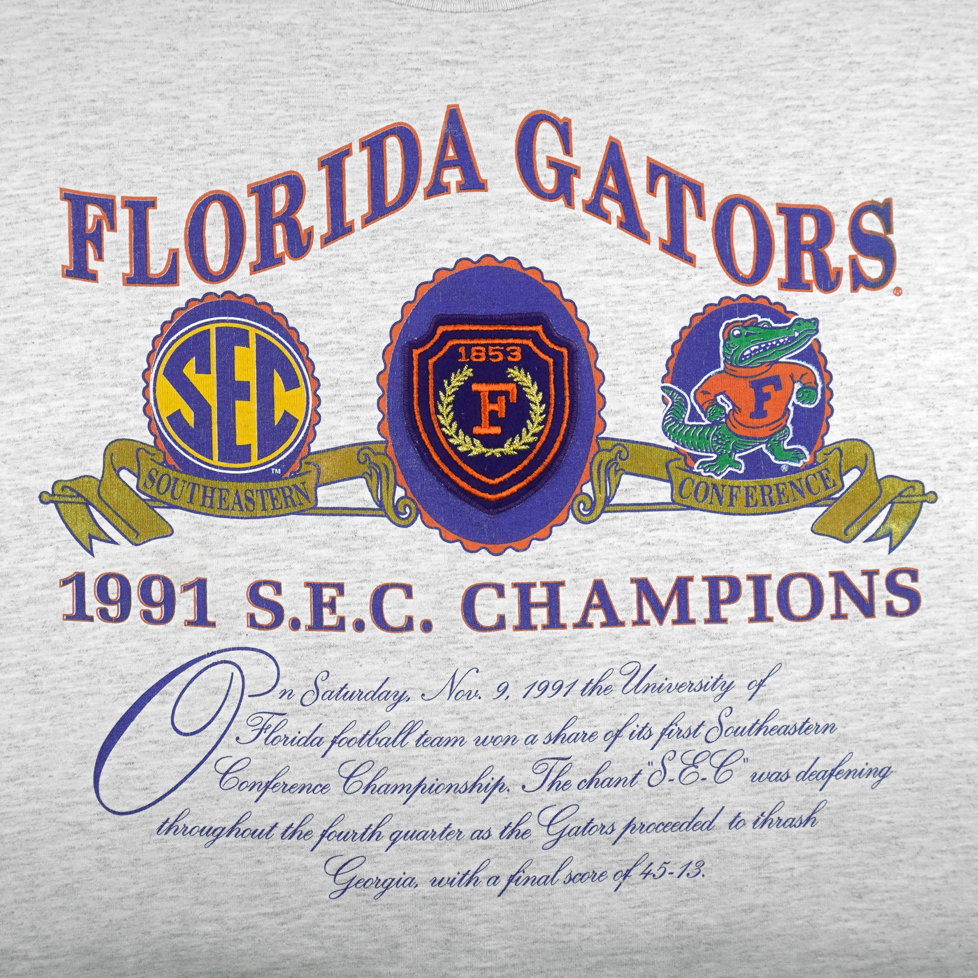 NCAA (Nutmeg) - Florida Gators S.E.C. Champions T-Shirt 1991 X-Large Vintage Retro