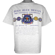 NCAA (Nutmeg) - Duke Blue Devils Final Four T-Shirt 1991 Large Vintage Retro
