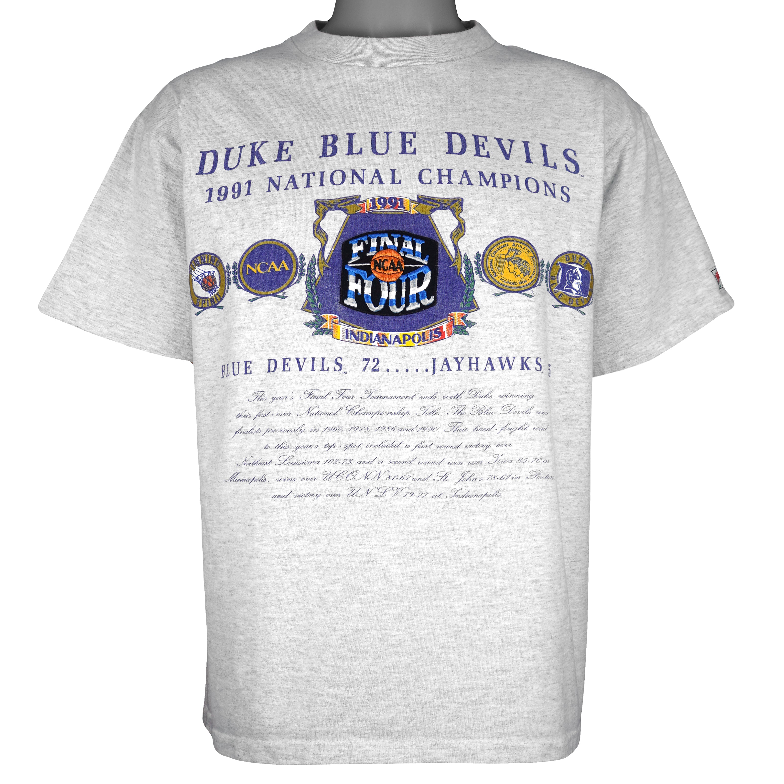 NCAA (Nutmeg) - Duke Blue Devils Final Four T-Shirt 1991 Large Vintage Retro