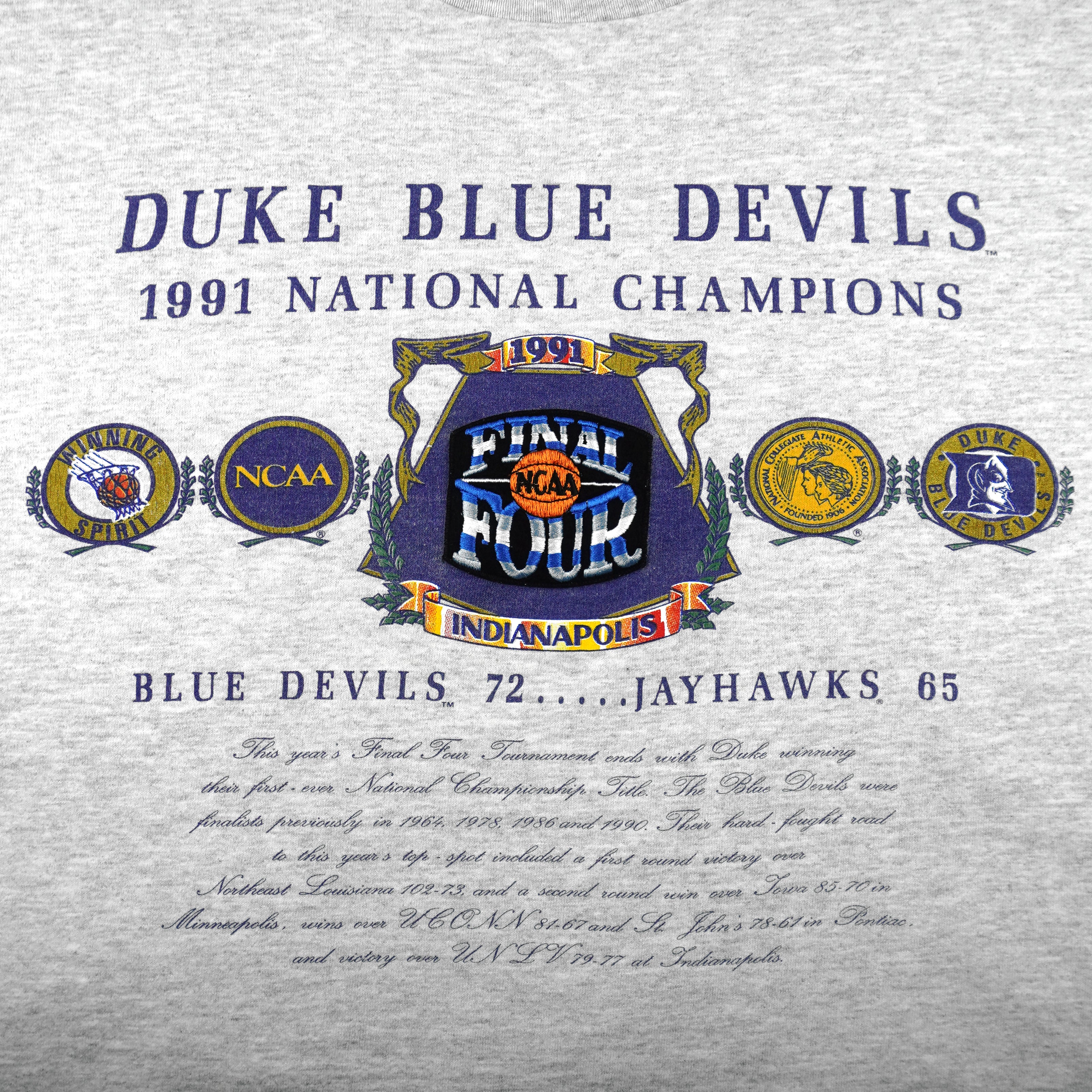 NCAA (Nutmeg) - Duke Blue Devils Final Four T-Shirt 1991 Large Vintage Retro