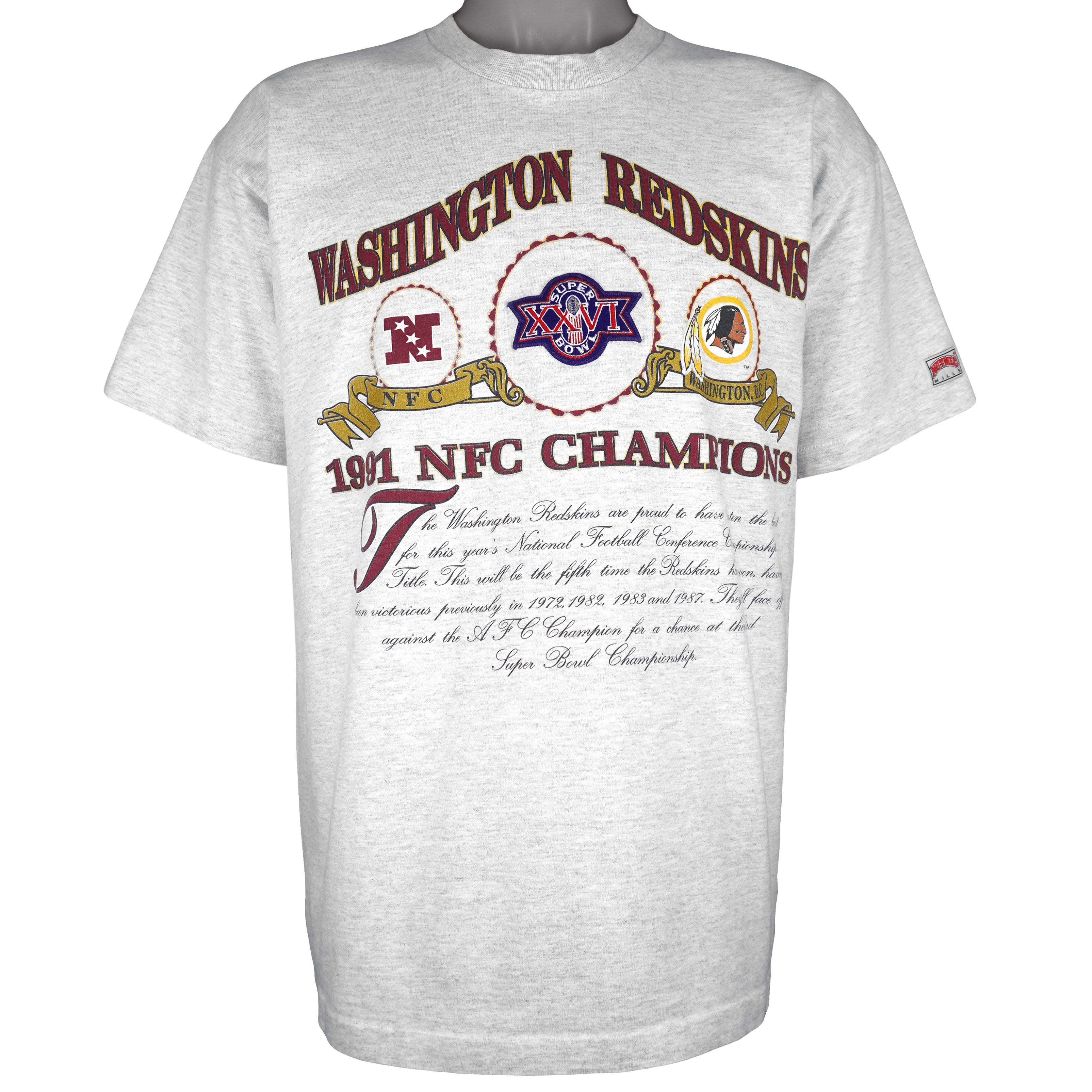 NFL (Nutmeg) - Washington Redskins Super Bowl XXVI T-Shirt 1991 X-Large Vintage Retro Football