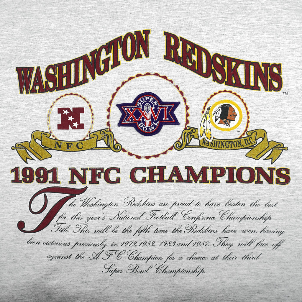 NFL (Nutmeg) - Washington Redskins Super Bowl XXVI T-Shirt 1991 X-Large Vintage Retro Football