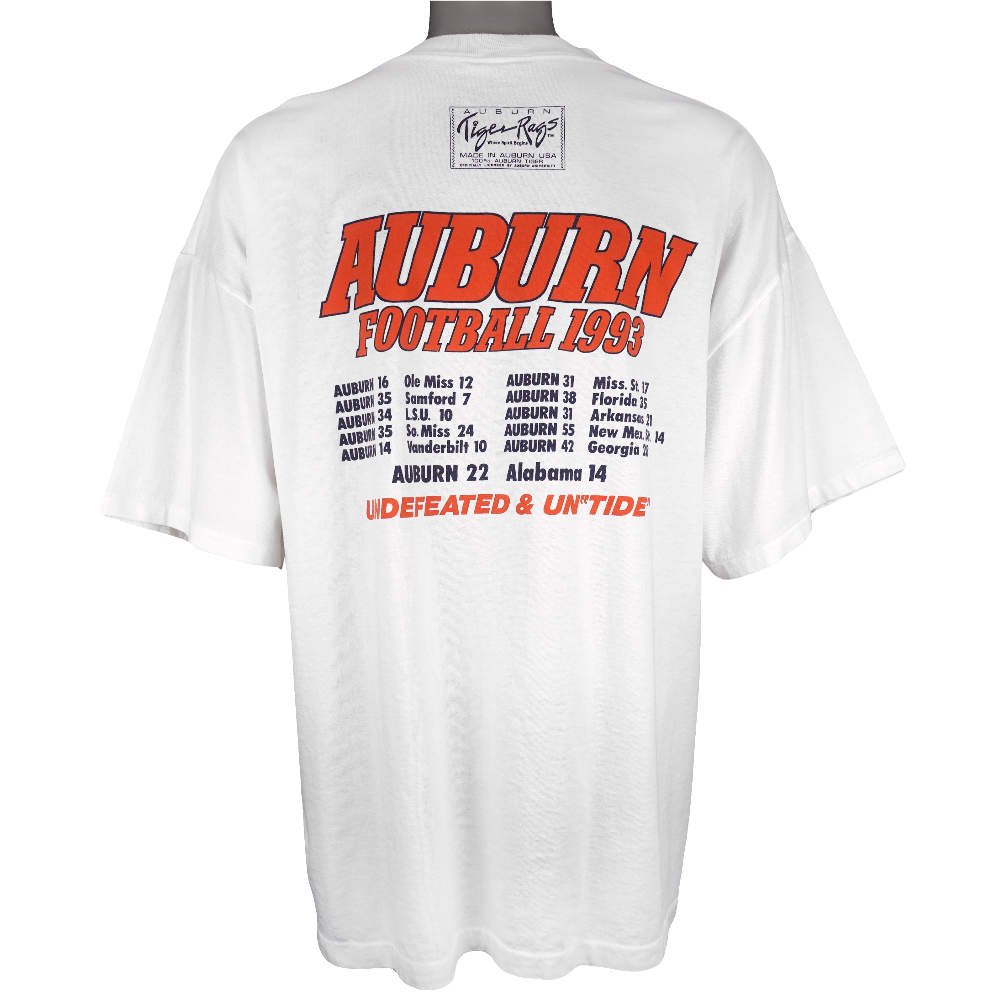 NCAA (Premier) - Auburn Tiger Rags Eleven And Oh T-Shirt 1993 XX-Large Vintage Retro