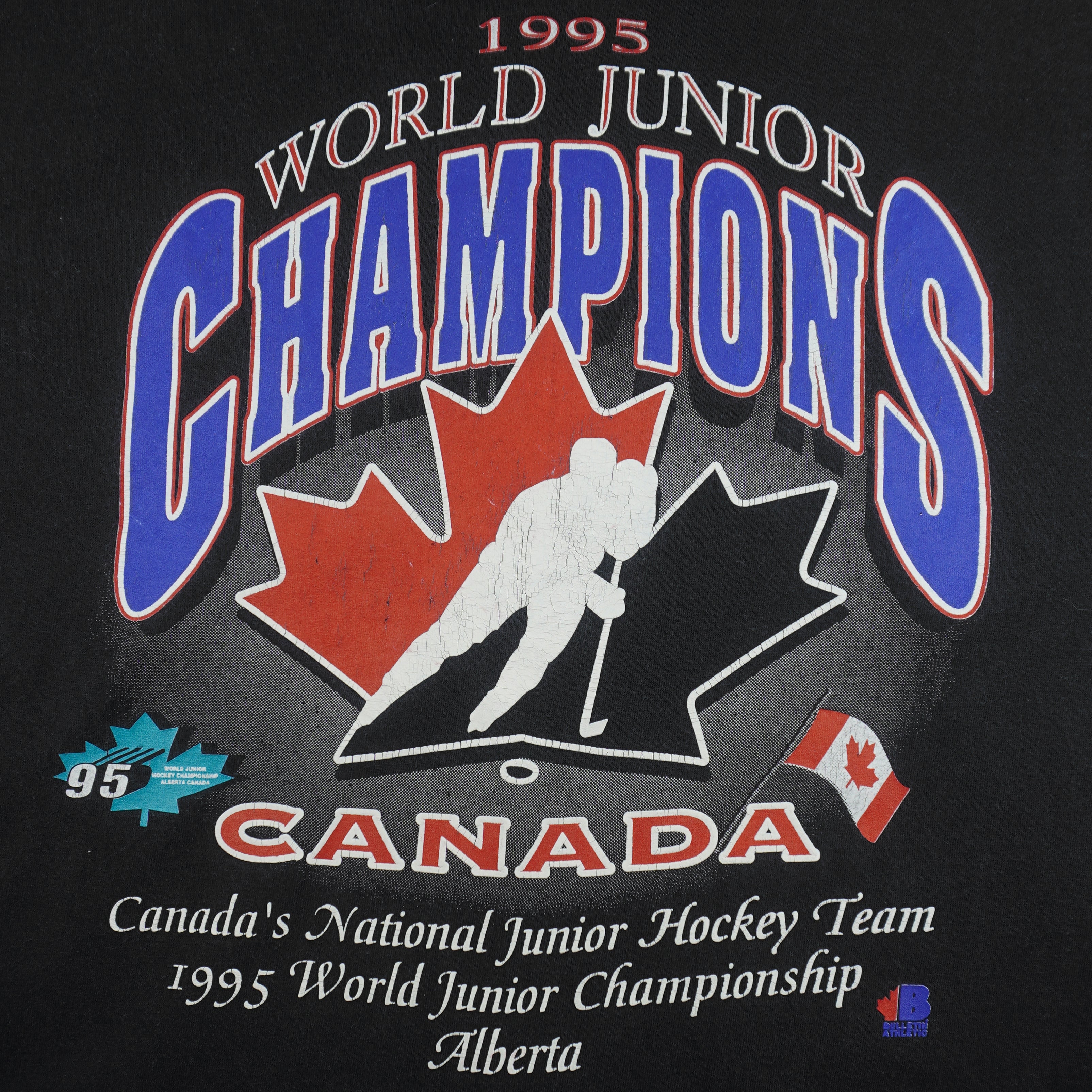 Vintage (Bulletin Athletic) - Team Canada World Junior Champions T-Shirt 1995 X-Large Vintage Retro Hockey