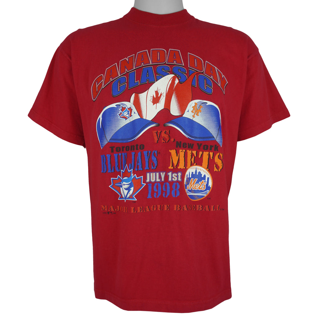 MLB (CGW) - Canada Day Blue Jays VS Mets T-Shirt 1998 Medium Vintage Retro Baseball