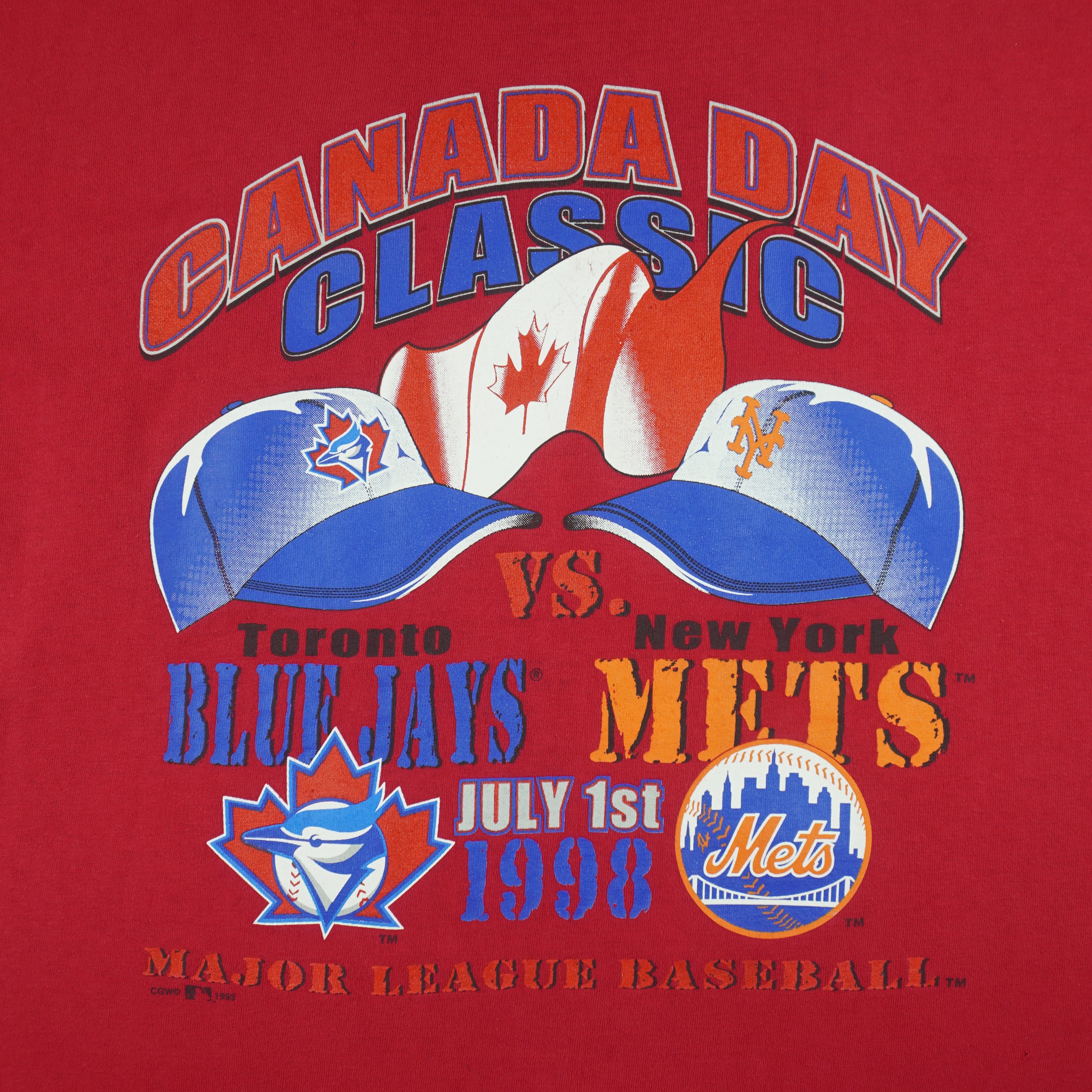 MLB (CGW) - Canada Day Blue Jays VS Mets T-Shirt 1998 Medium Vintage Retro Baseball