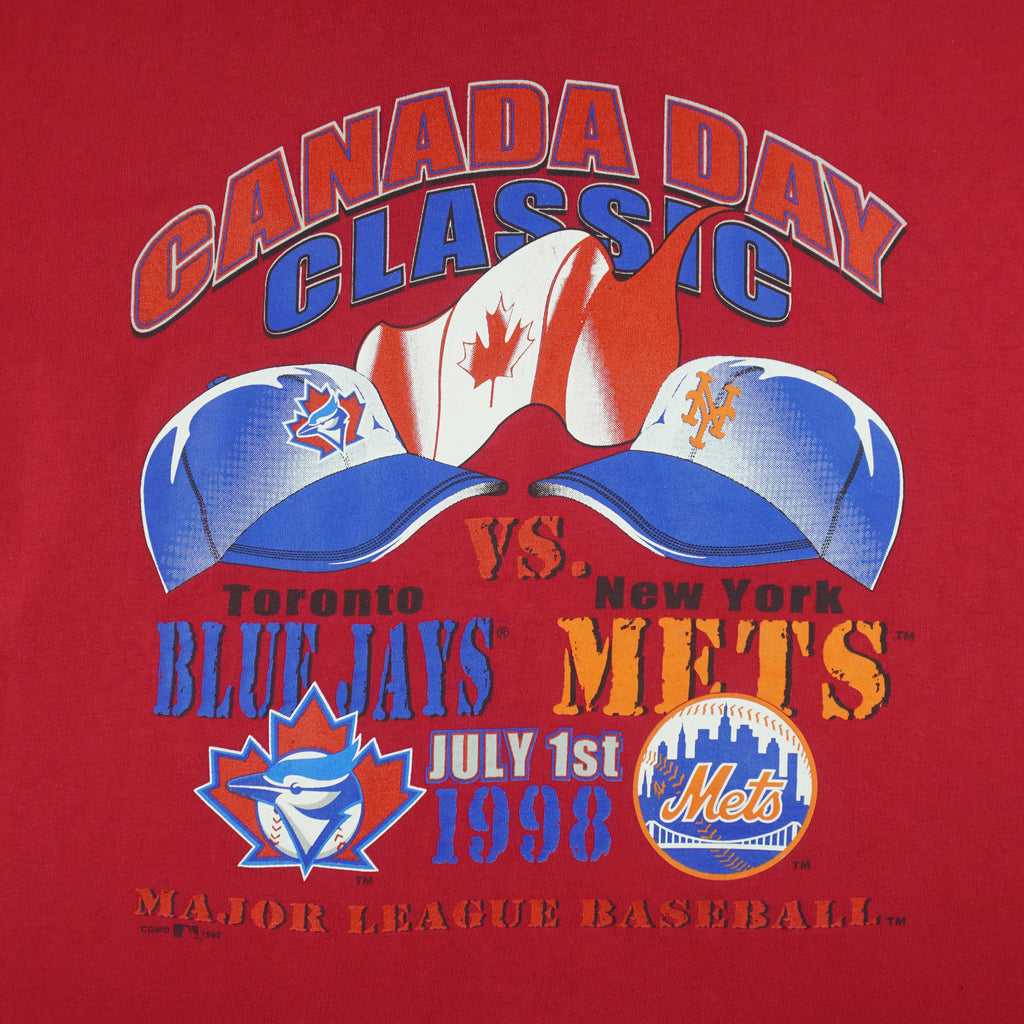 MLB (CGW) - Canada Day Blue Jays VS Mets T-Shirt 1998 Medium Vintage Retro Baseball