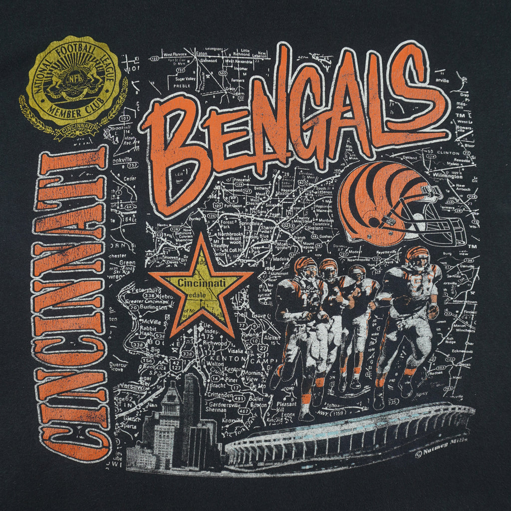 NFL (Nutmeg) - Cincinnati Bengals City Map T-Shirt 1990s Large Vintage Retro Football