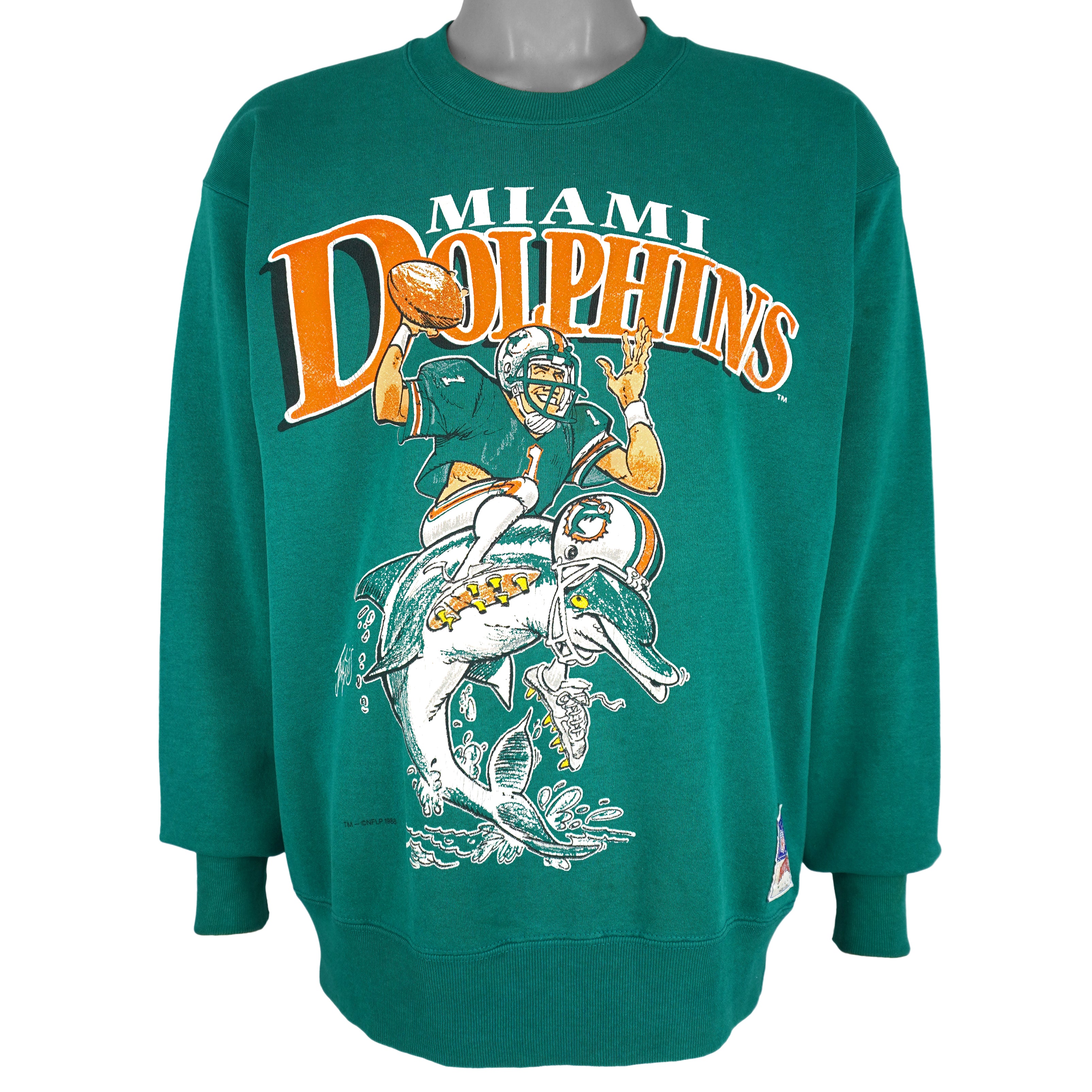 NFL (Nutmeg) - Miami Dolphins Crew Neck Sweatshirt 1988 Large Vintage Retro Football