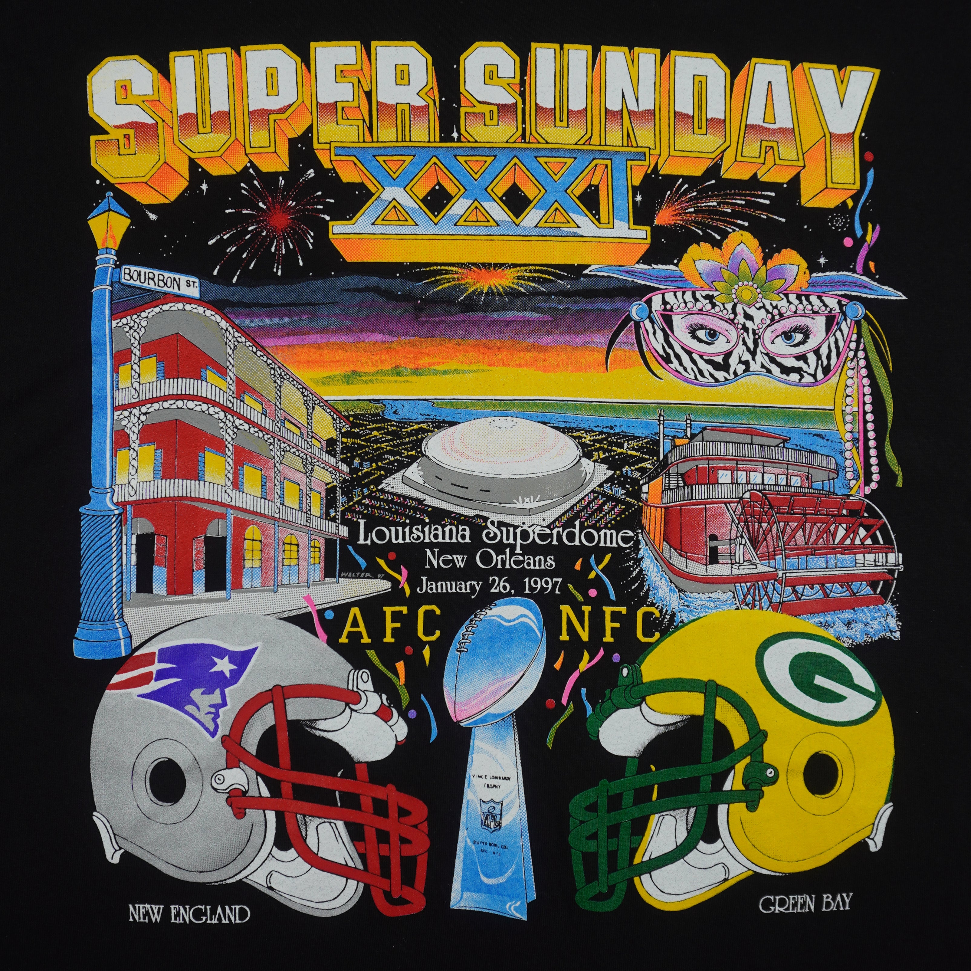 NFL - Patriots Vs Packer Super Bowl 31st Champions T-Shirt 1997 X-Large Vintage Retro Football