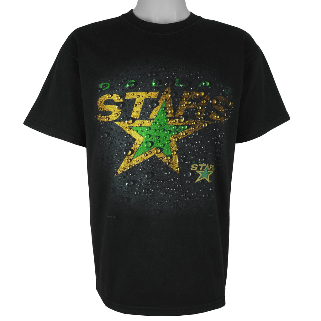 NHL (Gildan) - Dallas Stars Water-Drop Effect T-Shirt 1990s Large Vintage Retro Hockey