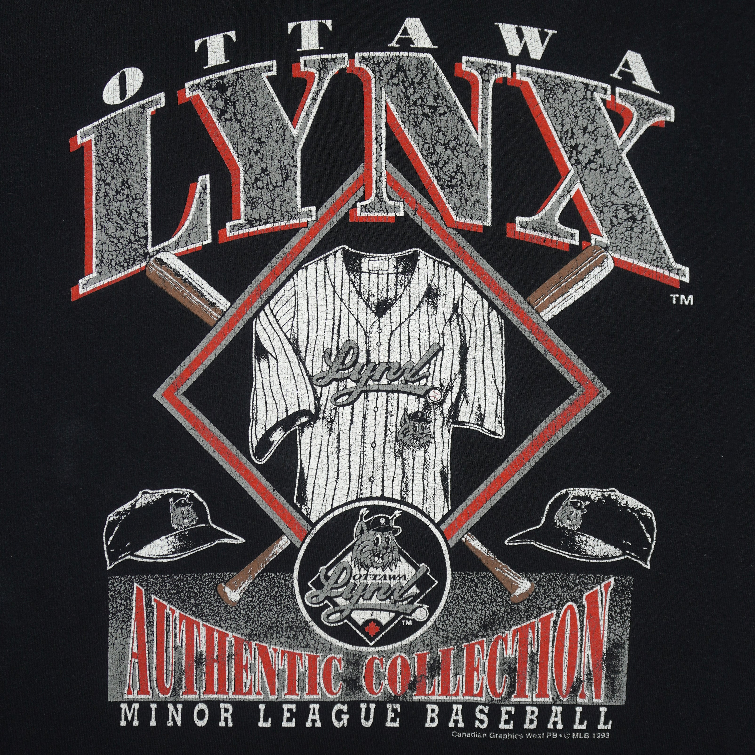 Vintage (Waves) - Ottawa Lynx Minor League Baseball T-Shirt 1993 XX-Large Vintage Retro Baseball
