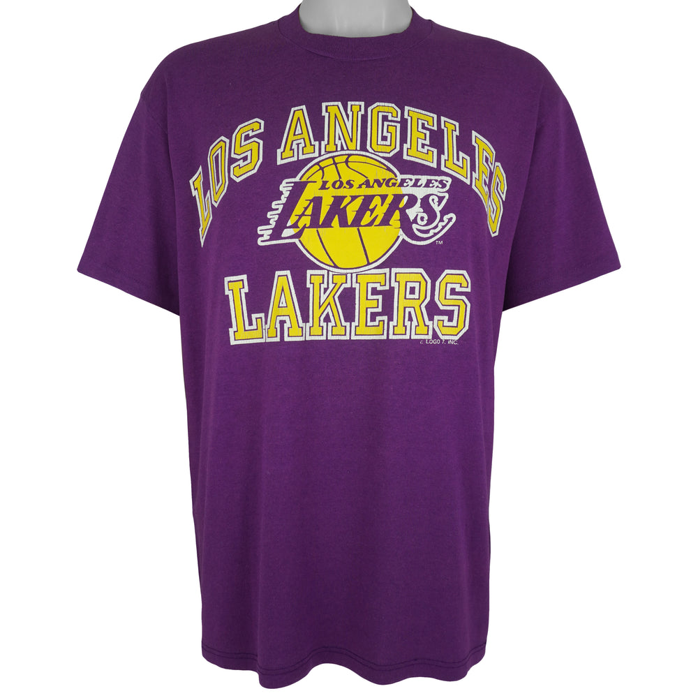 NBA (Logo 7) - Los Angeles Lakers Single Stitch T-Shirt 1990s X-Large Vintage Retro Basketball