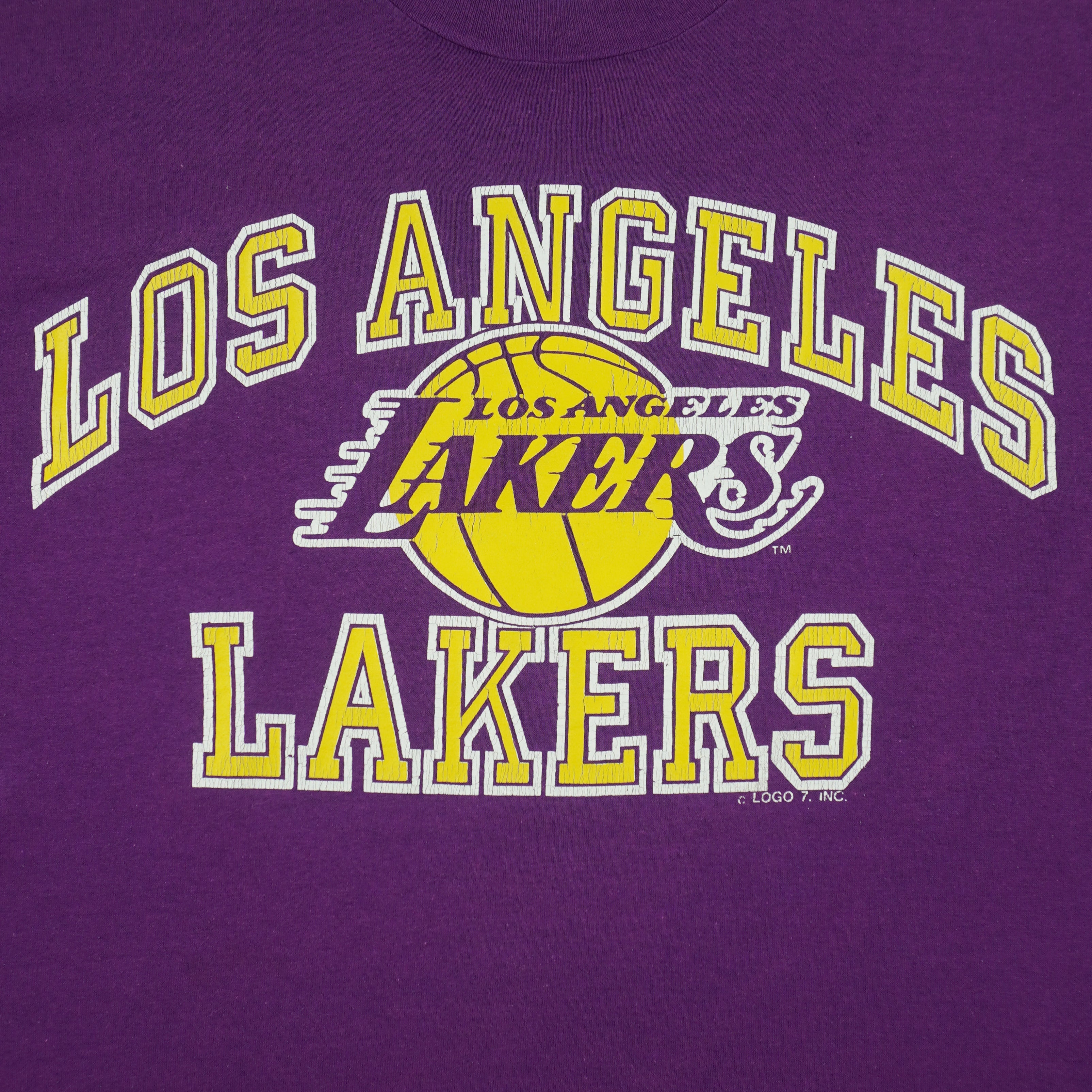 NBA (Logo 7) - Los Angeles Lakers Single Stitch T-Shirt 1990s X-Large Vintage Retro Basketball