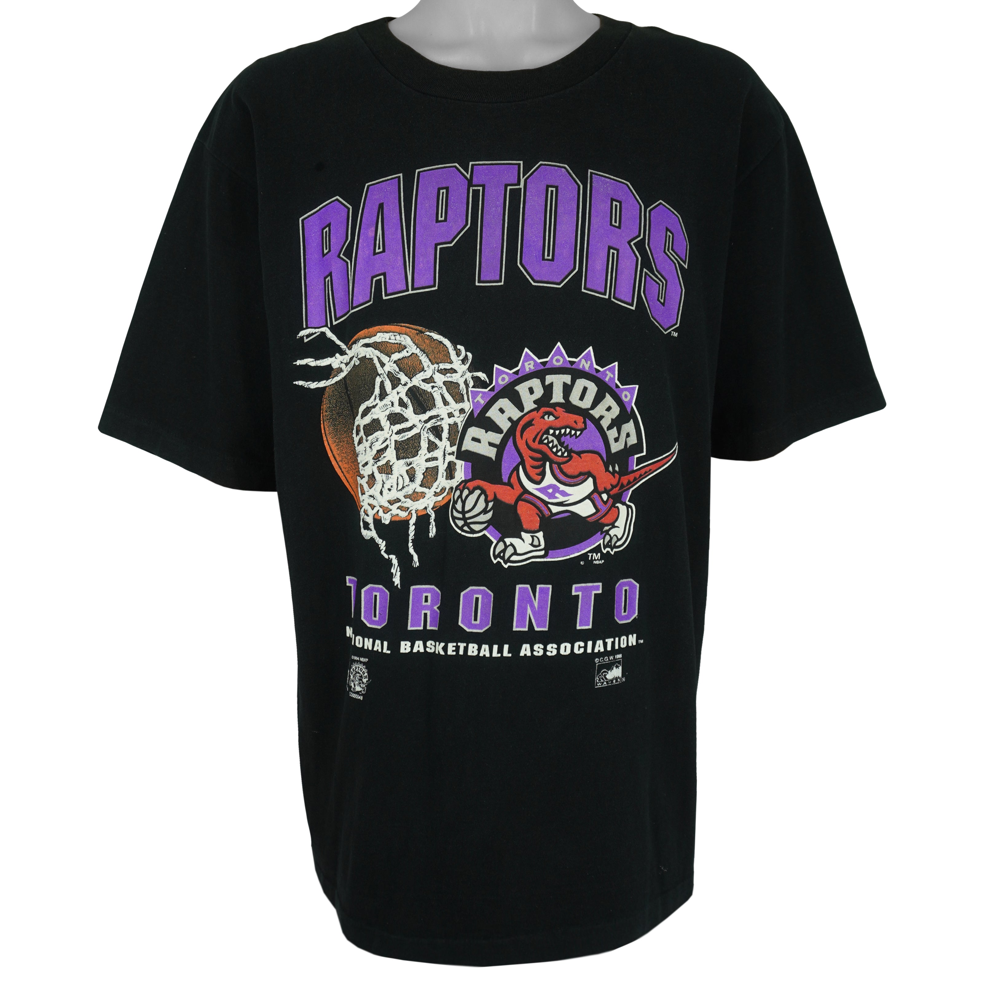 NBA (Waves)- Toronto Raptors Basketball Single Stitch T-Shirt 1995 Large Vintage retro Basketball