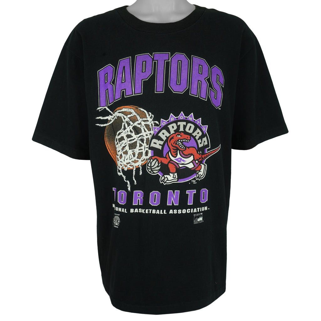NBA (Waves)- Toronto Raptors Basketball Single Stitch T-Shirt 1995 Large Vintage retro Basketball