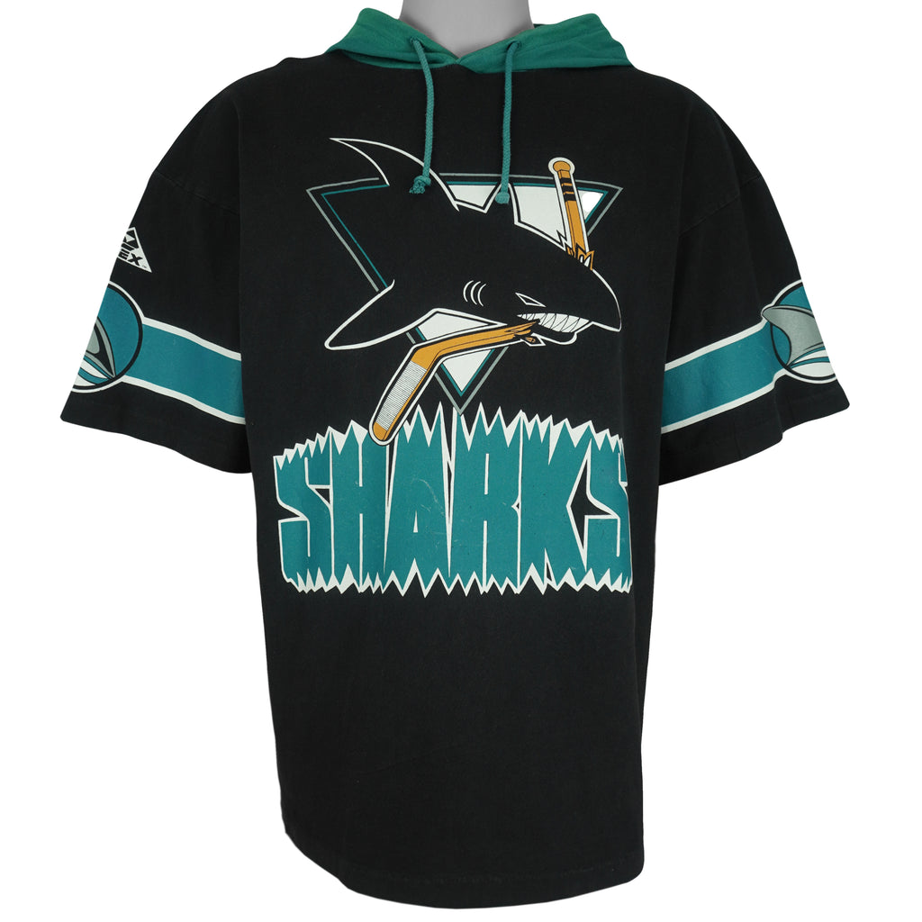 NHL (Apex One) - San Jose Sharks Hockey Hooded Jersey 1990s Medium Vintage Retro Hockey