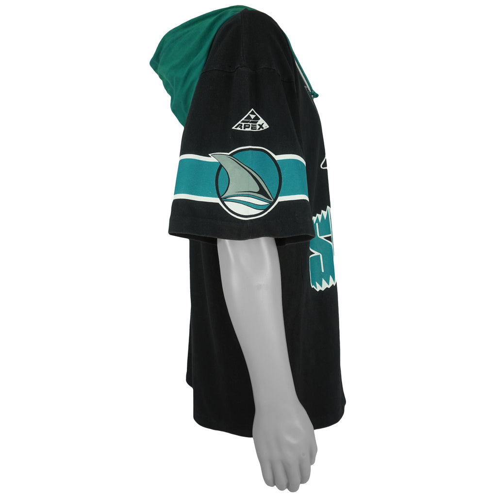 NHL (Apex One) - San Jose Sharks Hockey Hooded Jersey 1990s Medium Vintage Retro Hockey