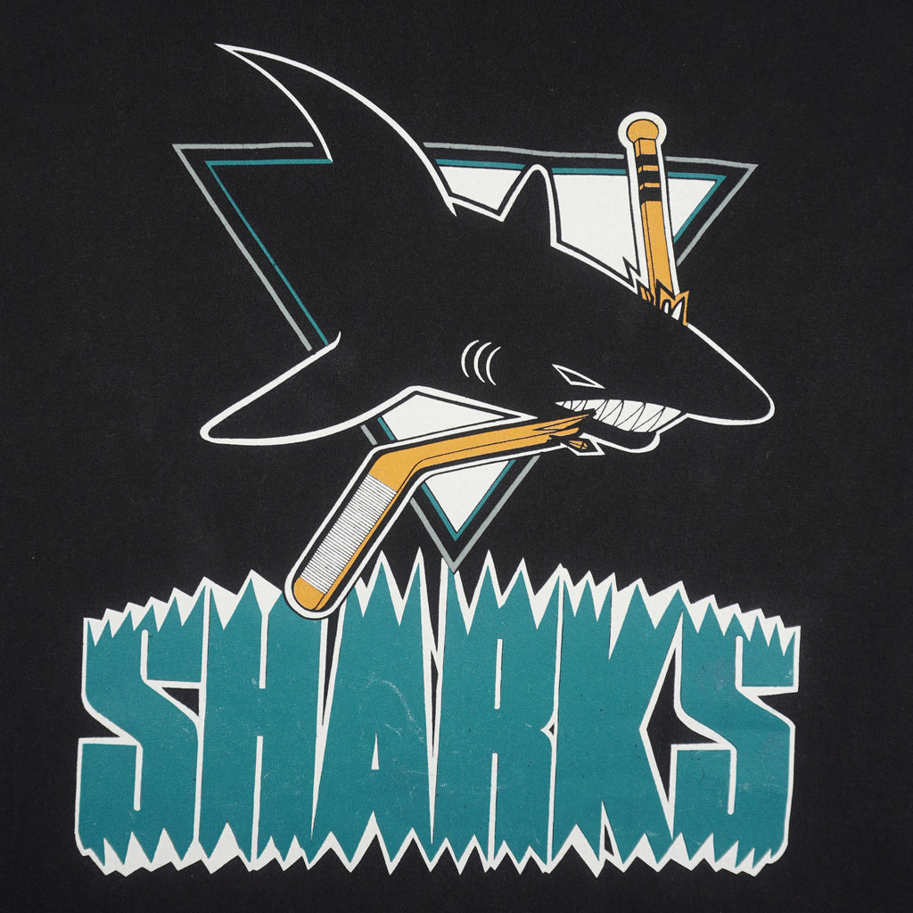 NHL (Apex One) - San Jose Sharks Hockey Hooded Jersey 1990s Medium Vintage Retro Hockey