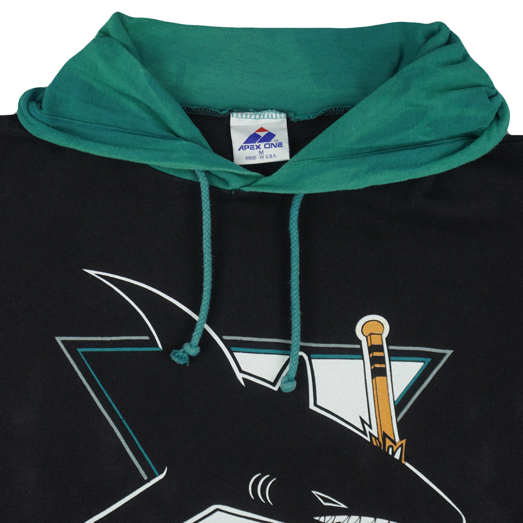 NHL (Apex One) - San Jose Sharks Hockey Hooded Jersey 1990s Medium Vintage Retro Hockey