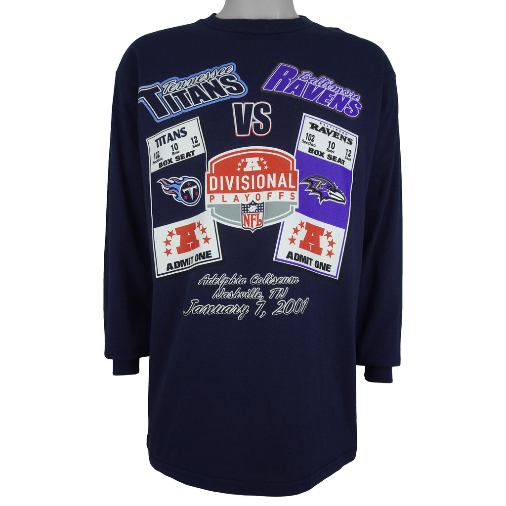 NFL (M&O) - Titans vs Ravens Divisional Playoffs Tickets Long Sleeve Shirt 2001 Large Vintage Retro Football