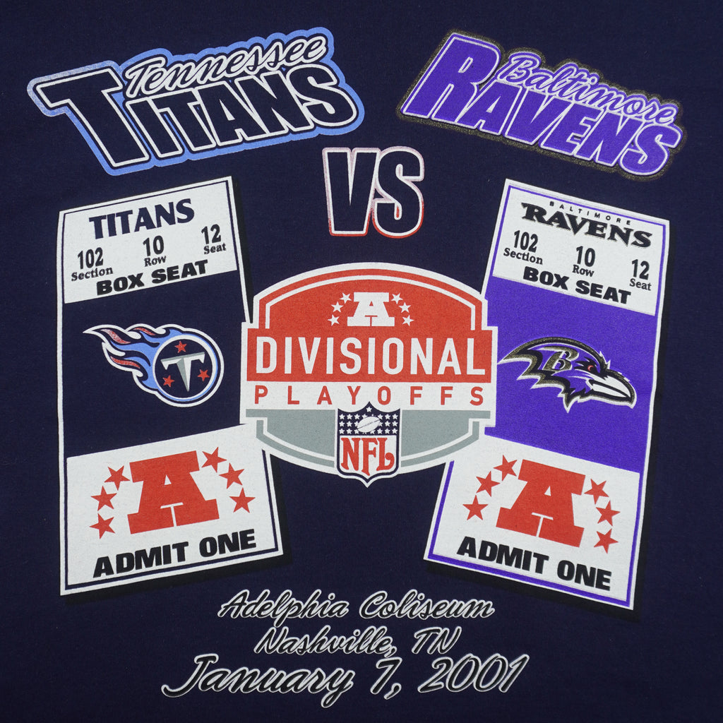 NFL (M&O) - Titans vs Ravens Divisional Playoffs Tickets Long Sleeve Shirt 2001 Large Vintage Retro Football