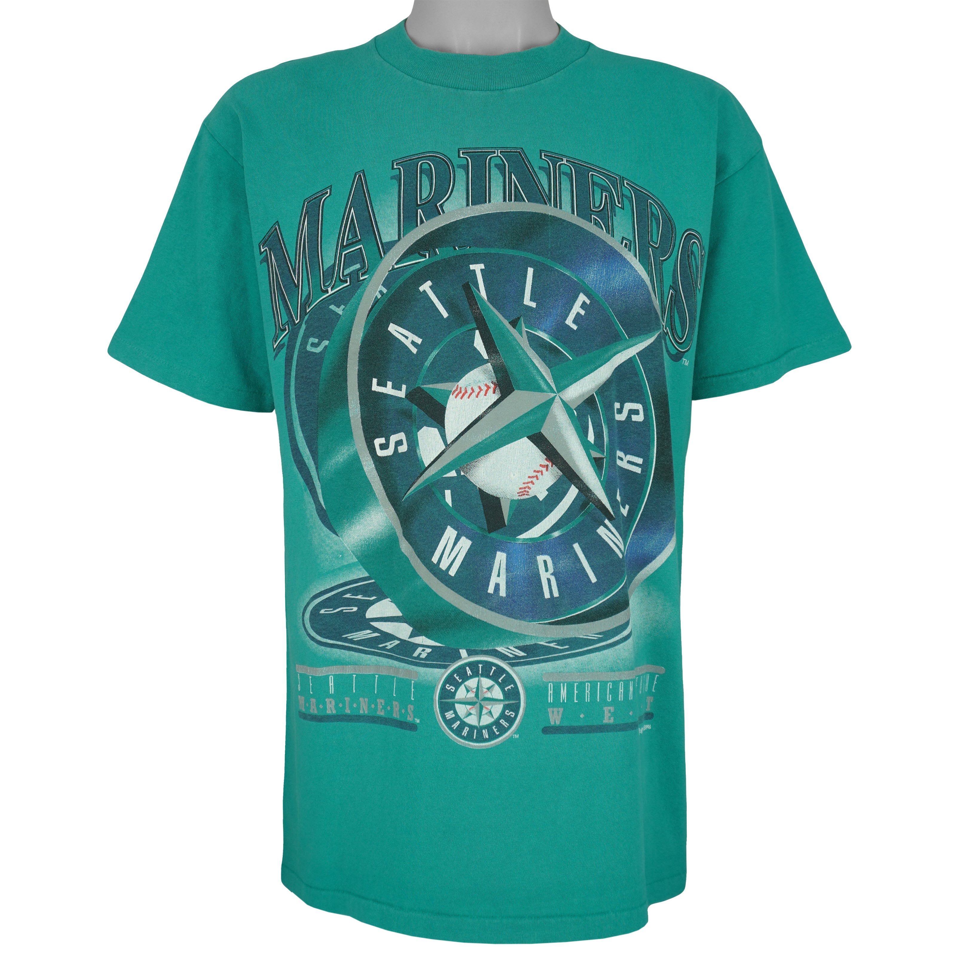 MLB (College Concept) - Seattle Mariners Single Stitch T-Shirt 1996 Large Vintage Retro Baseball