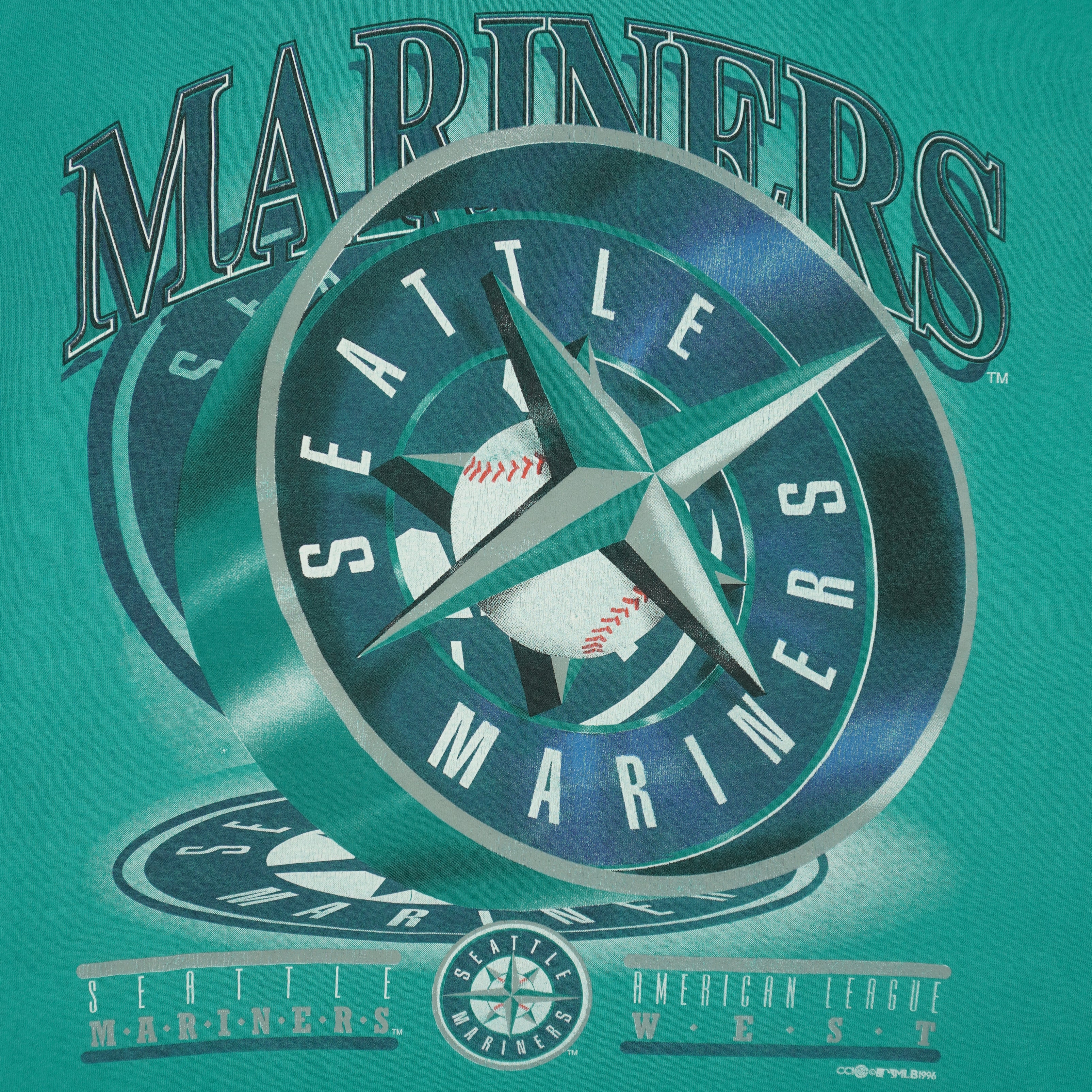 MLB (College Concept) - Seattle Mariners Single Stitch T-Shirt 1996 Large Vintage Retro Baseball