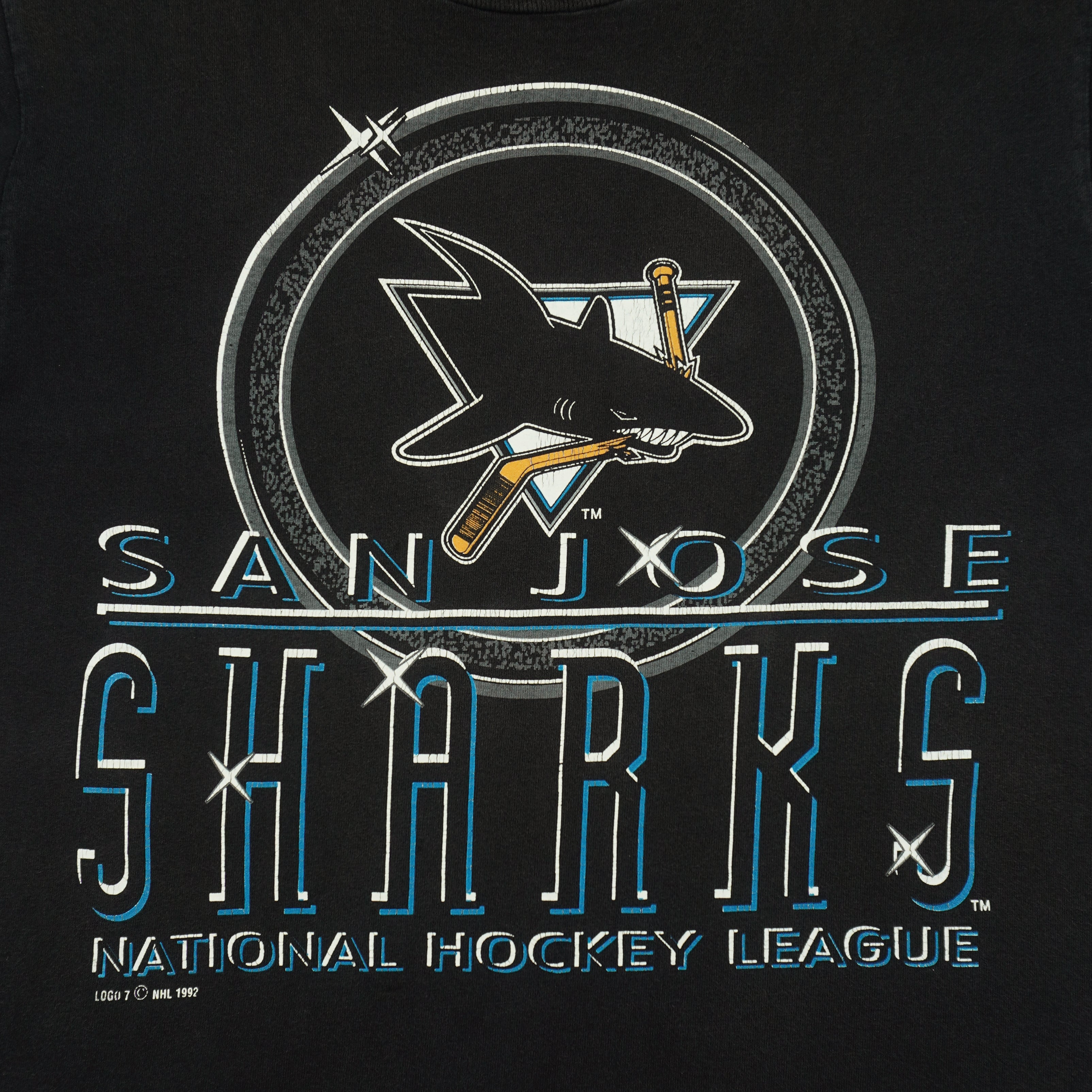 NHL (Logo 7) - San Jose Sharks National Hockey League T-Shirt 1992 Medium Vintage Retro Hockey