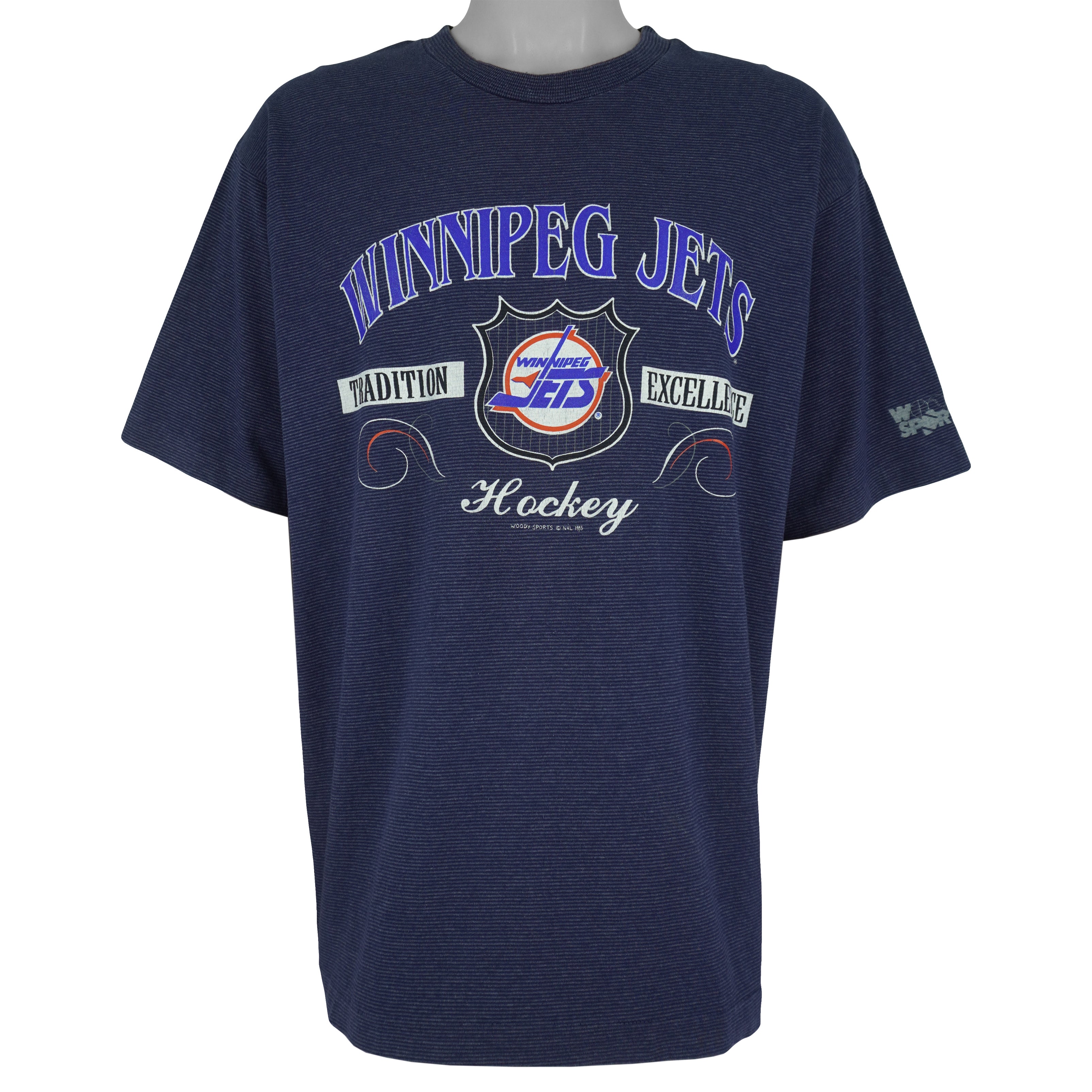 NHL (Woody Sports) - Winnipeg Jets Big Spell-Out T-Shirt 1993 X-Large Vintage Retro Hockey