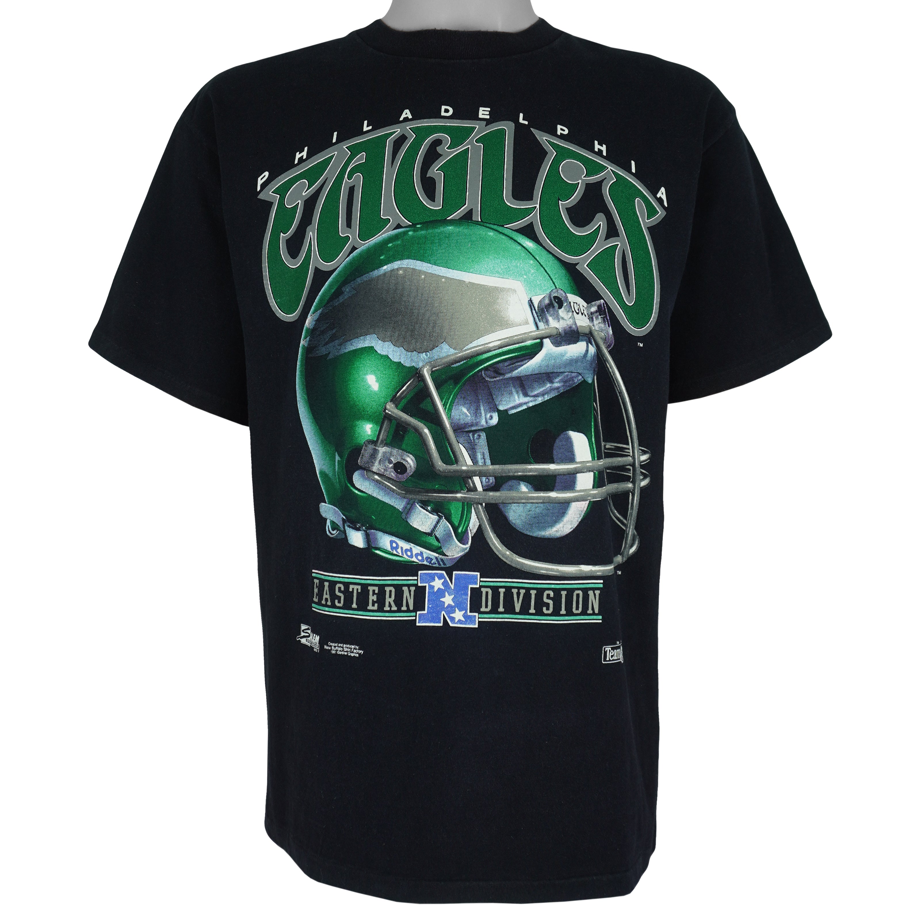 NFL (Salem) - Philadelphia Eagles Helmet Single Stitch T-Shirt 1992 Large Vintage Retro Football