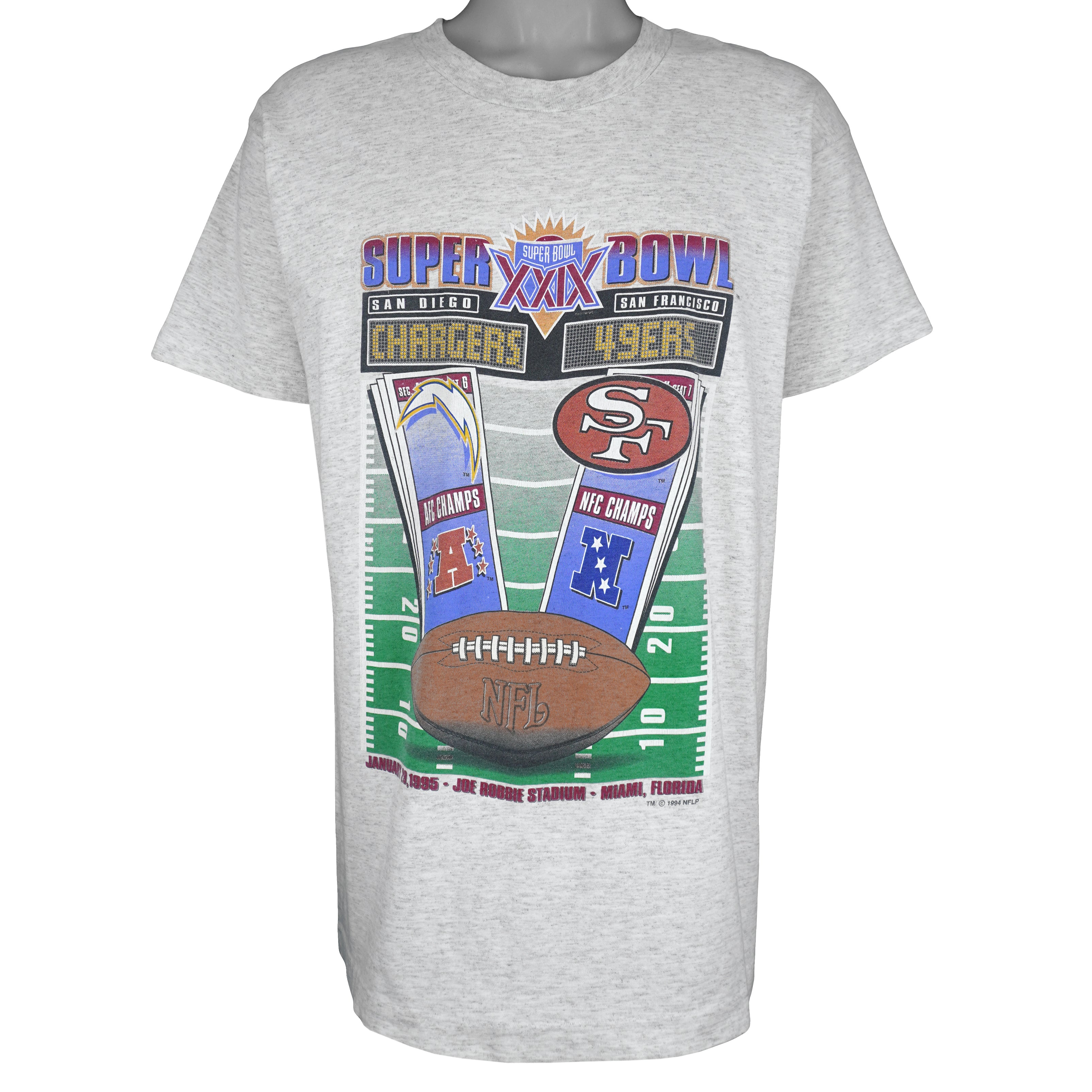 NFL (Hanes) - Chargers Vs 49ers Super Bowl XXIX T-Shirt 1995 X-Large Vintage Retro Football 