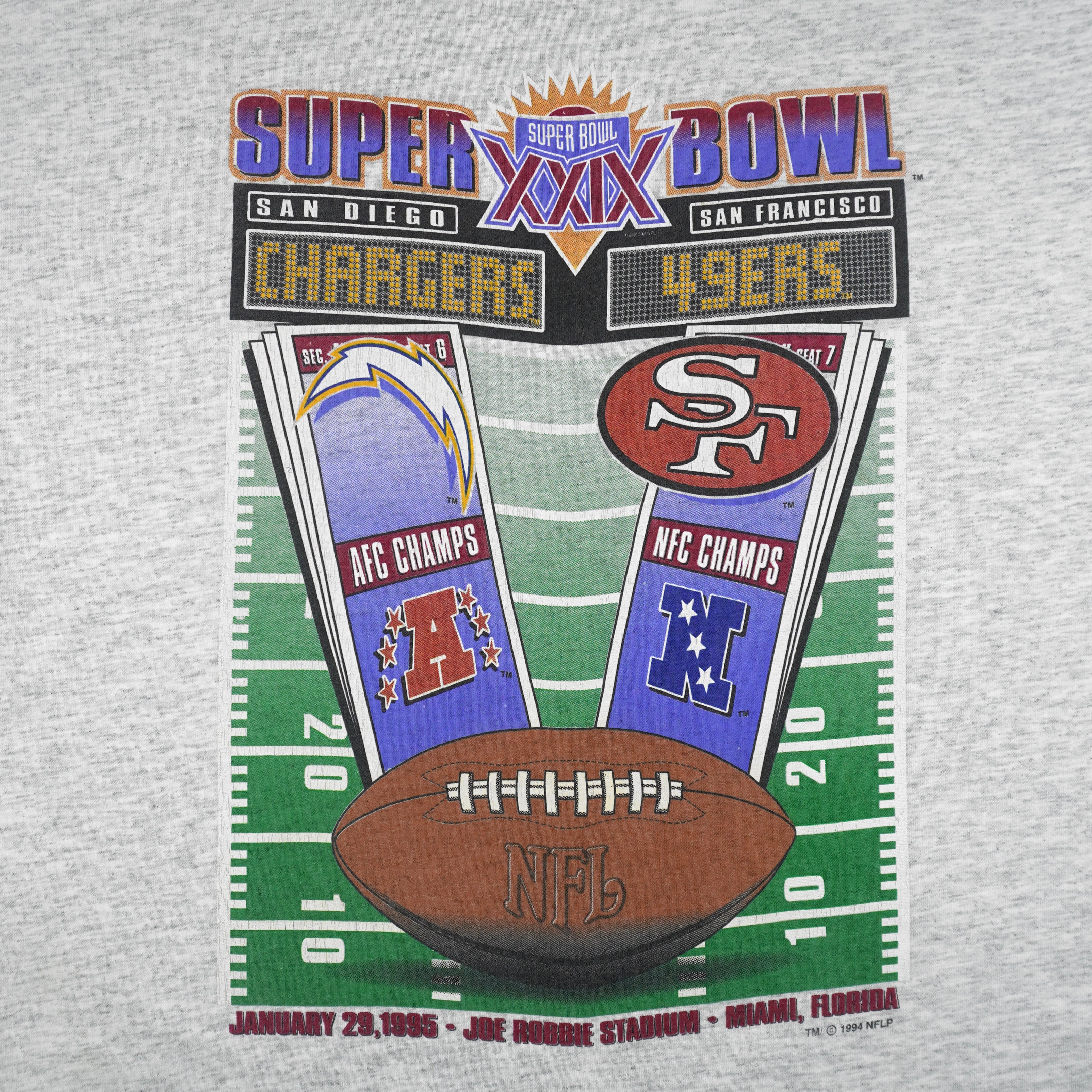 NFL (Hanes) - Chargers Vs 49ers Super Bowl XXIX T-Shirt 1995 X-Large Vintage Retro Football 