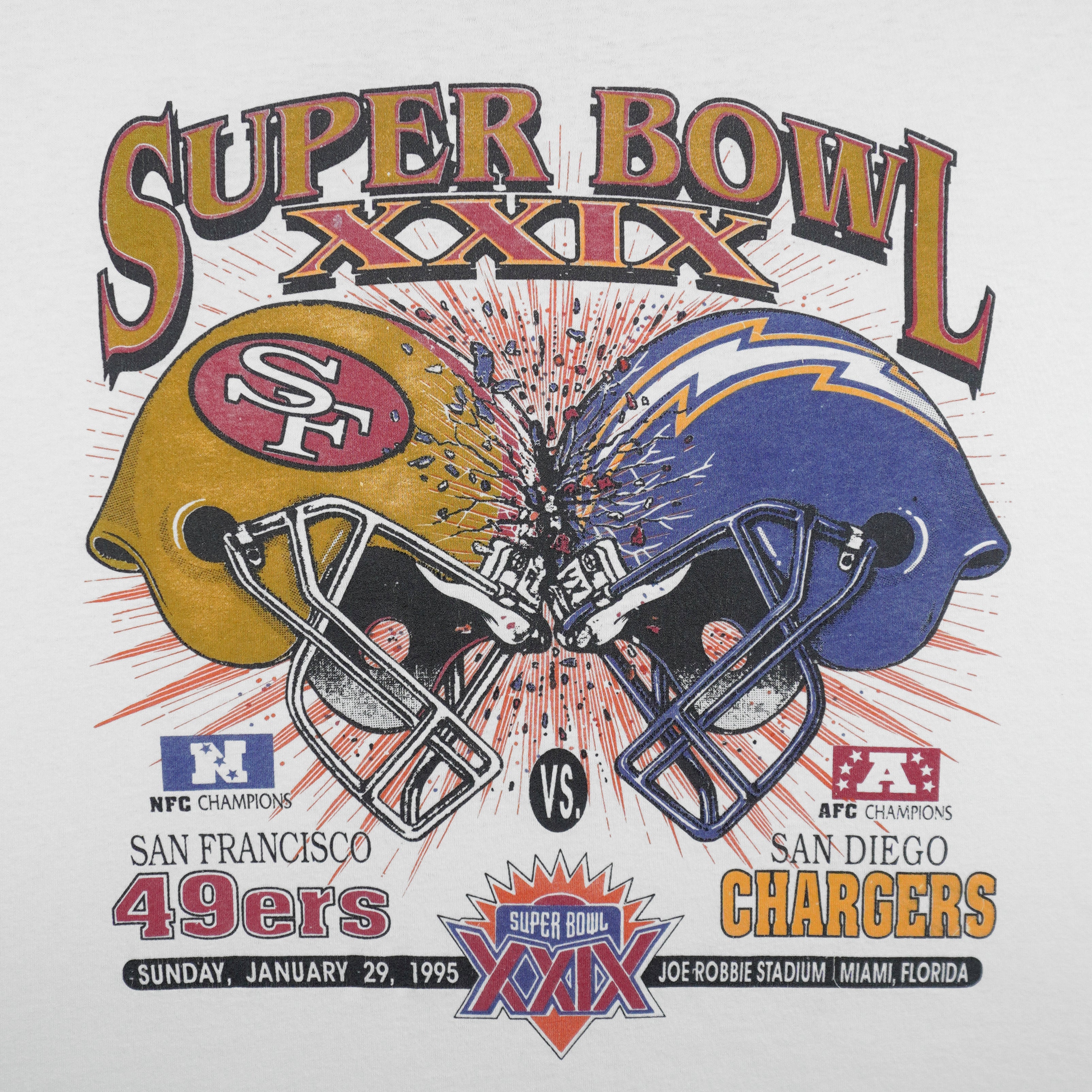 NFL (Hanes) - Chargers Vs 49ers Super Bowl XXIX Single Stitch T-Shirt 1995 X-Large Vintage Retro Football 