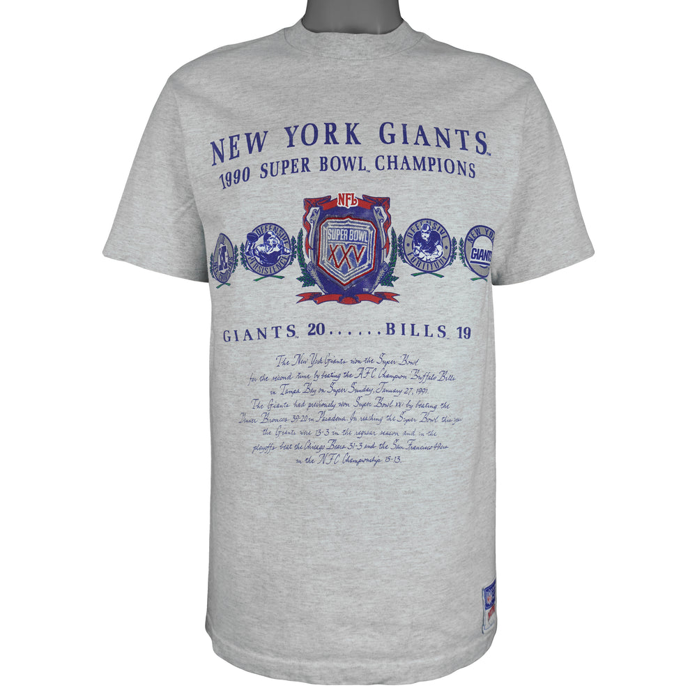 NFL (Nutmeg) - Grey Super Bowl XXV, Giants VS Bills T-Shirt 1990 Large Vintage Retro Football