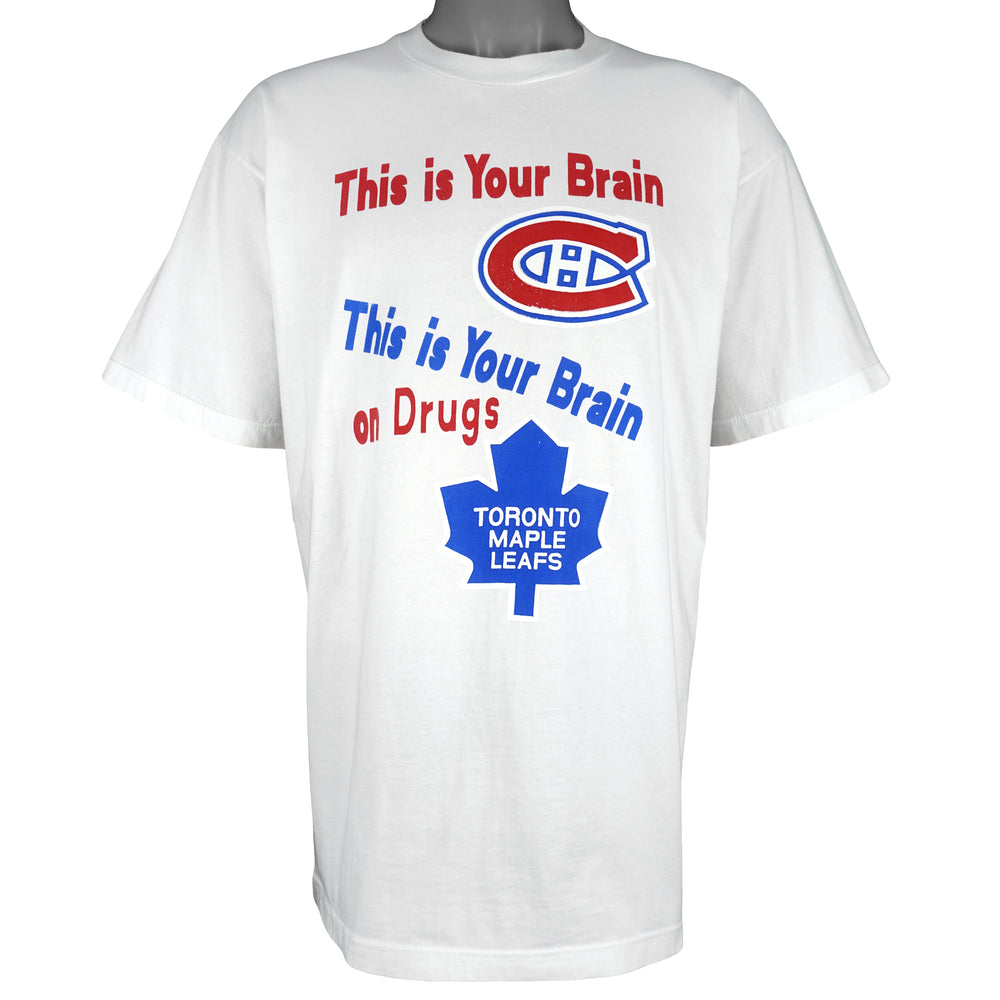 NHL (Sun Flag) - Canadiens Vs. Maple Leafs Brain On Drugs T-Shirt 1990s X-Large Vintage Retro Hockey