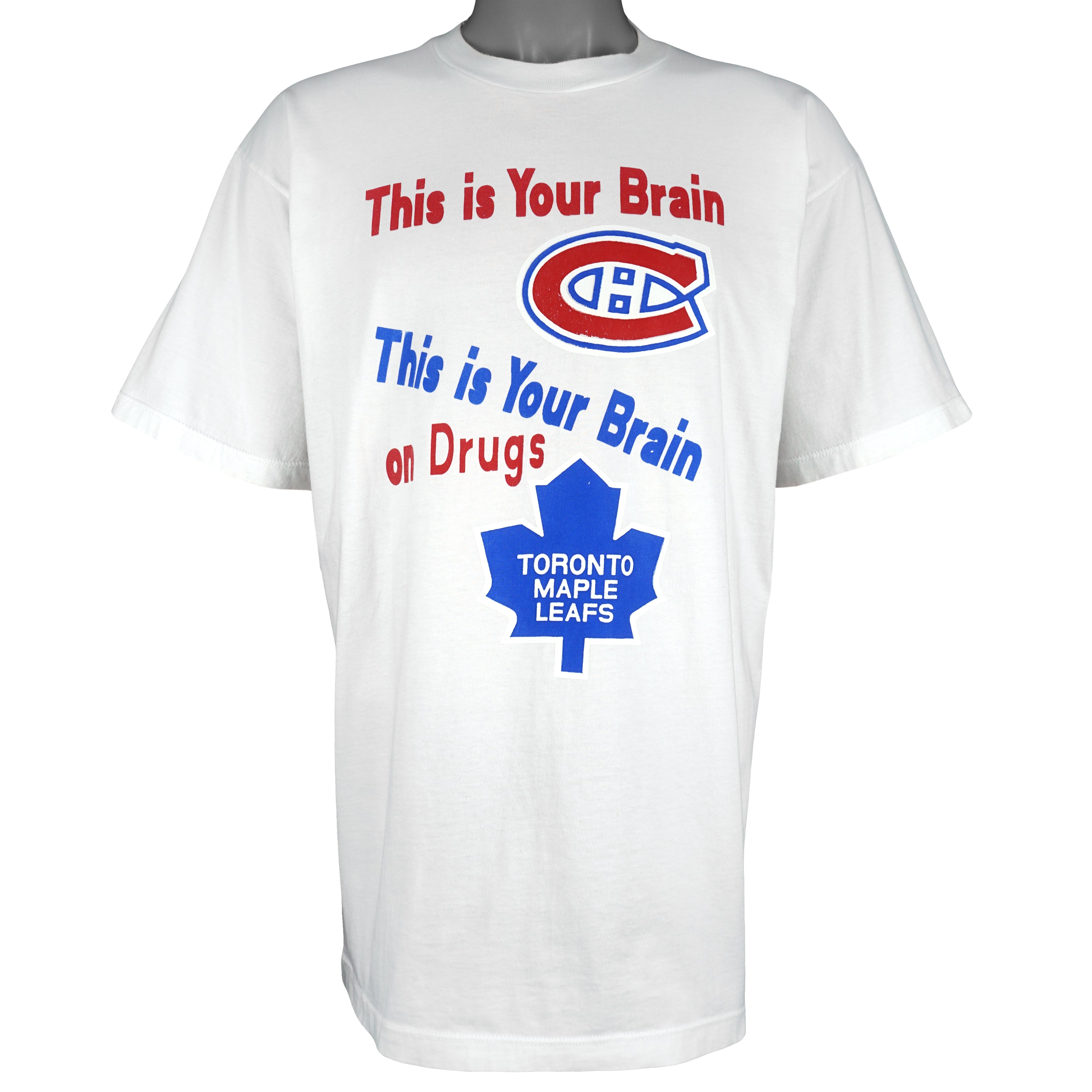 NHL (Sun Flag) - Canadiens Vs. Maple Leafs Brain On Drugs T-Shirt 1990s X-Large Vintage Retro Hockey