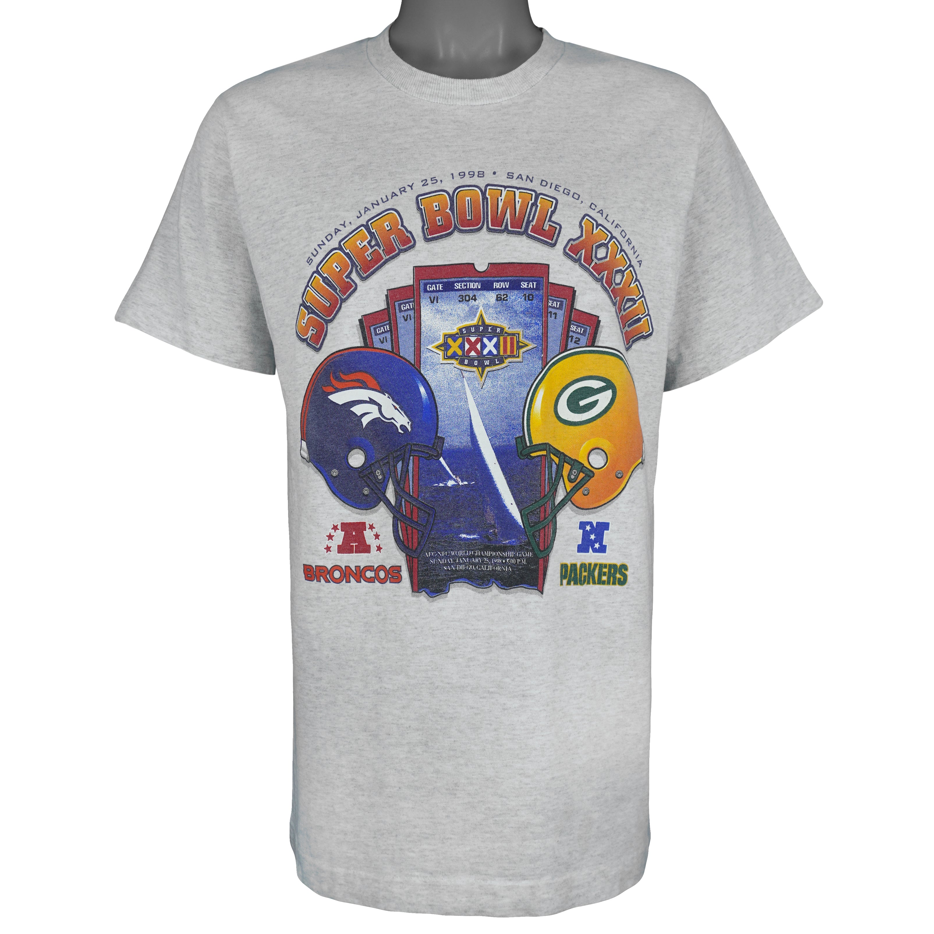 NFL - Super Bowl XXXII Packers Vs Broncos T-Shirt 1998 Medium Vintage Retro Football