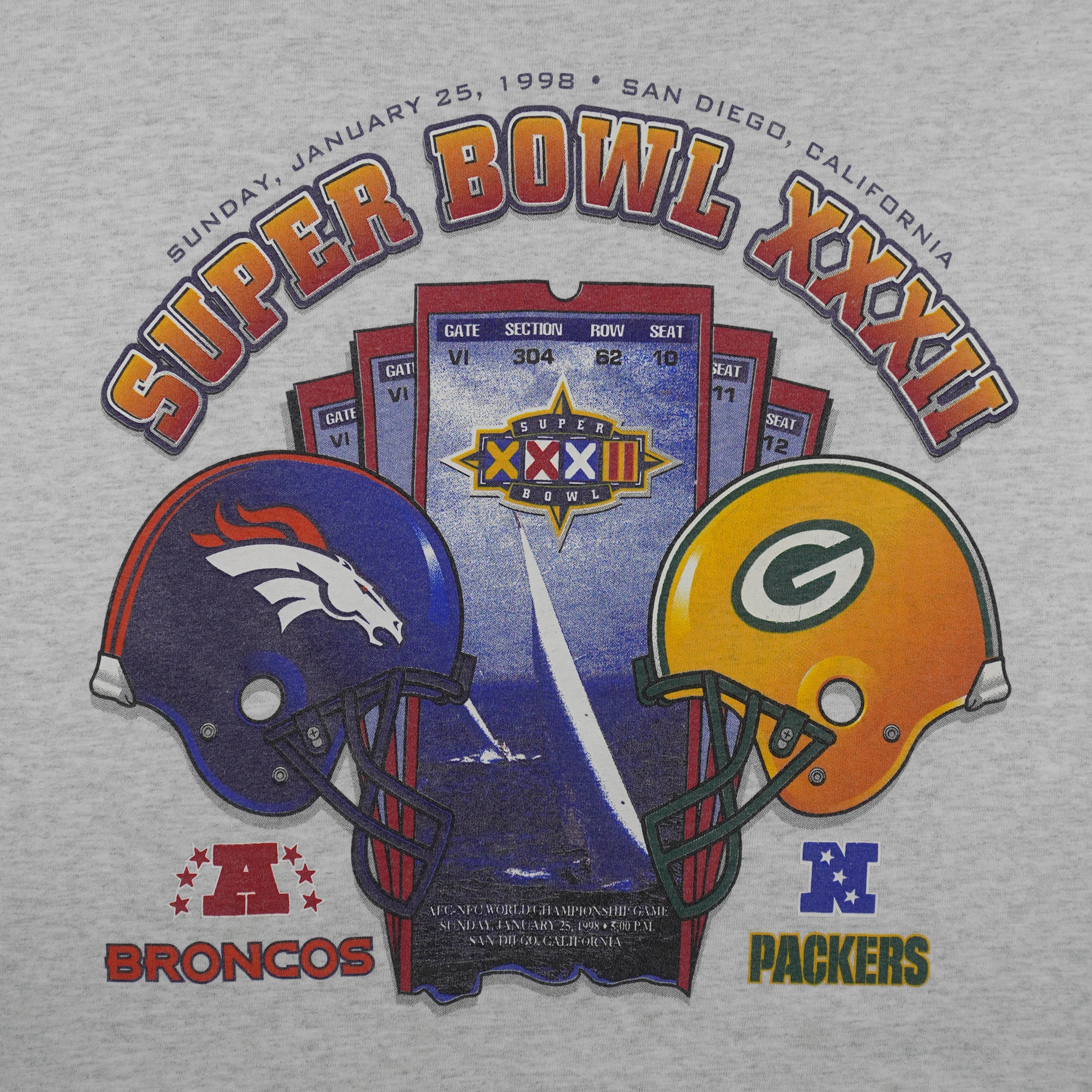 NFL - Super Bowl XXXII Packers Vs Broncos T-Shirt 1998 Medium Vintage Retro Football