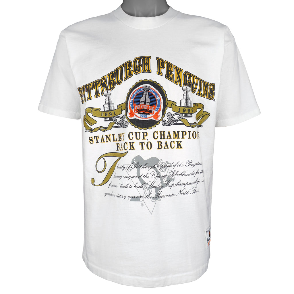 NHL (Nutmeg) - Pittsburgh Penguins, Stanley Cup Profile T-Shirt 1992 Large Vintage Retro Hockey