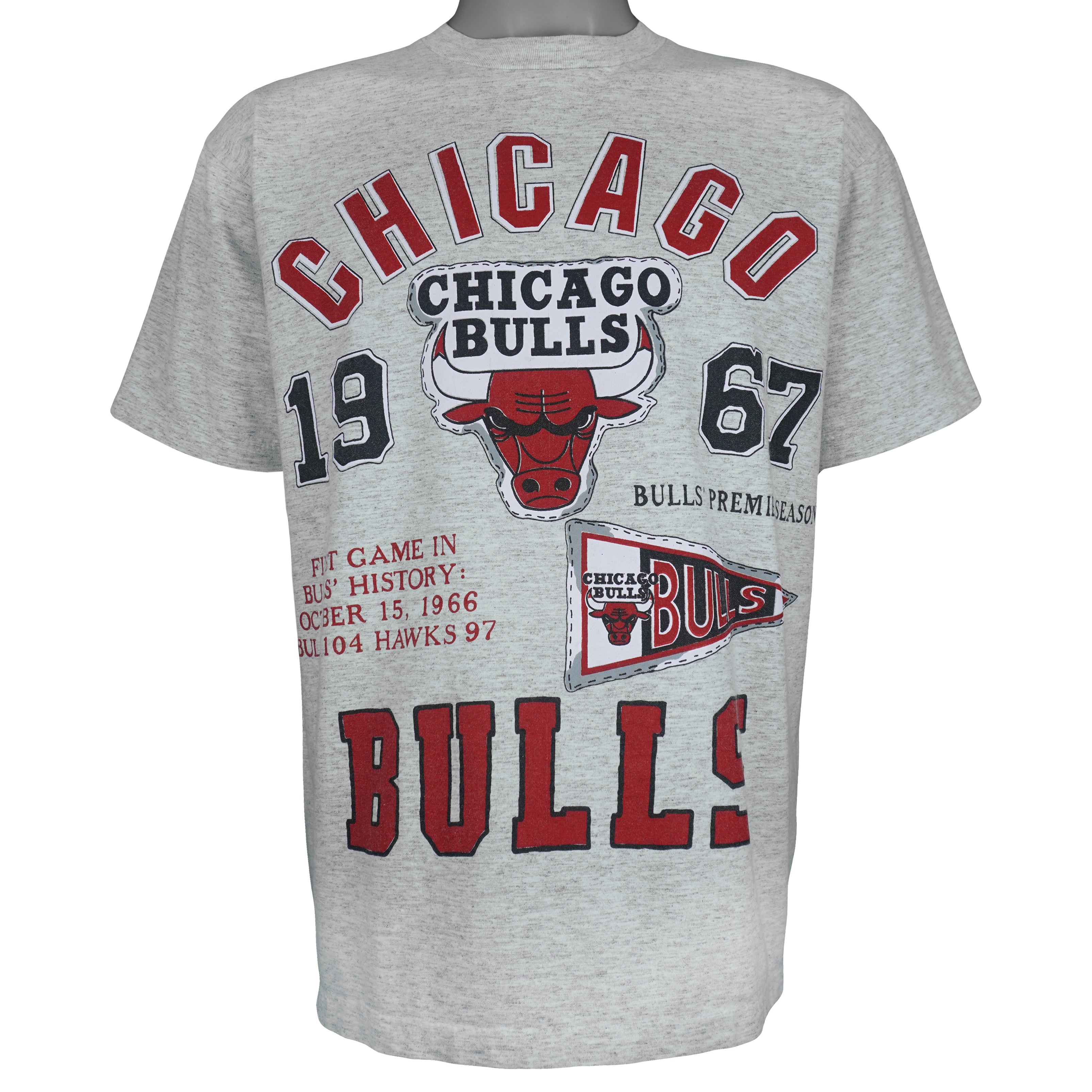 NBA (Miller) - Grey Chicago Bulls Basketball Court T-Shirt 1990s X-Large Vintage Retro Basketball