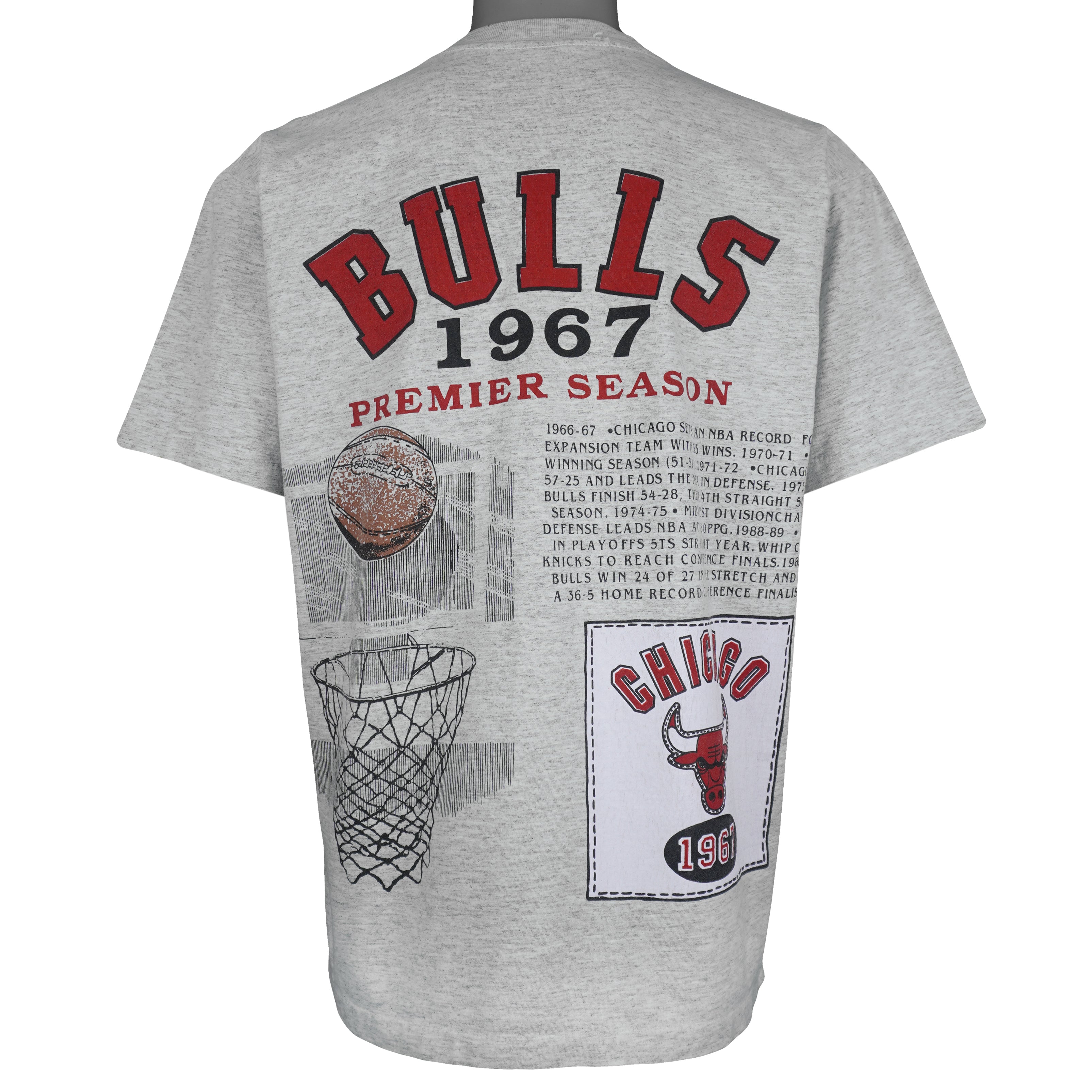 NBA (Miller) - Grey Chicago Bulls Basketball Court T-Shirt 1990s X-Large Vintage Retro Basketball