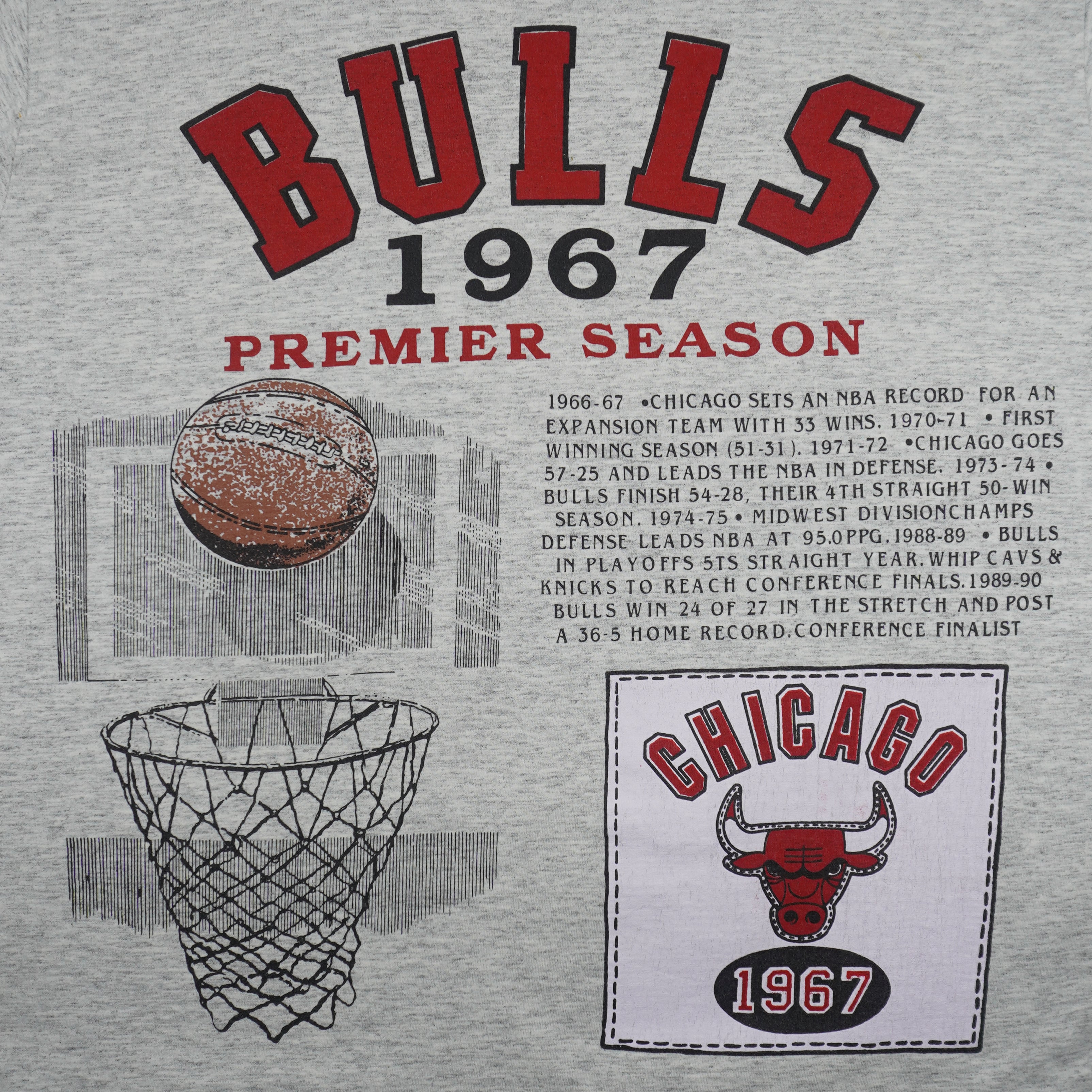 NBA (Miller) - Grey Chicago Bulls Basketball Court T-Shirt 1990s X-Large Vintage Retro Basketball
