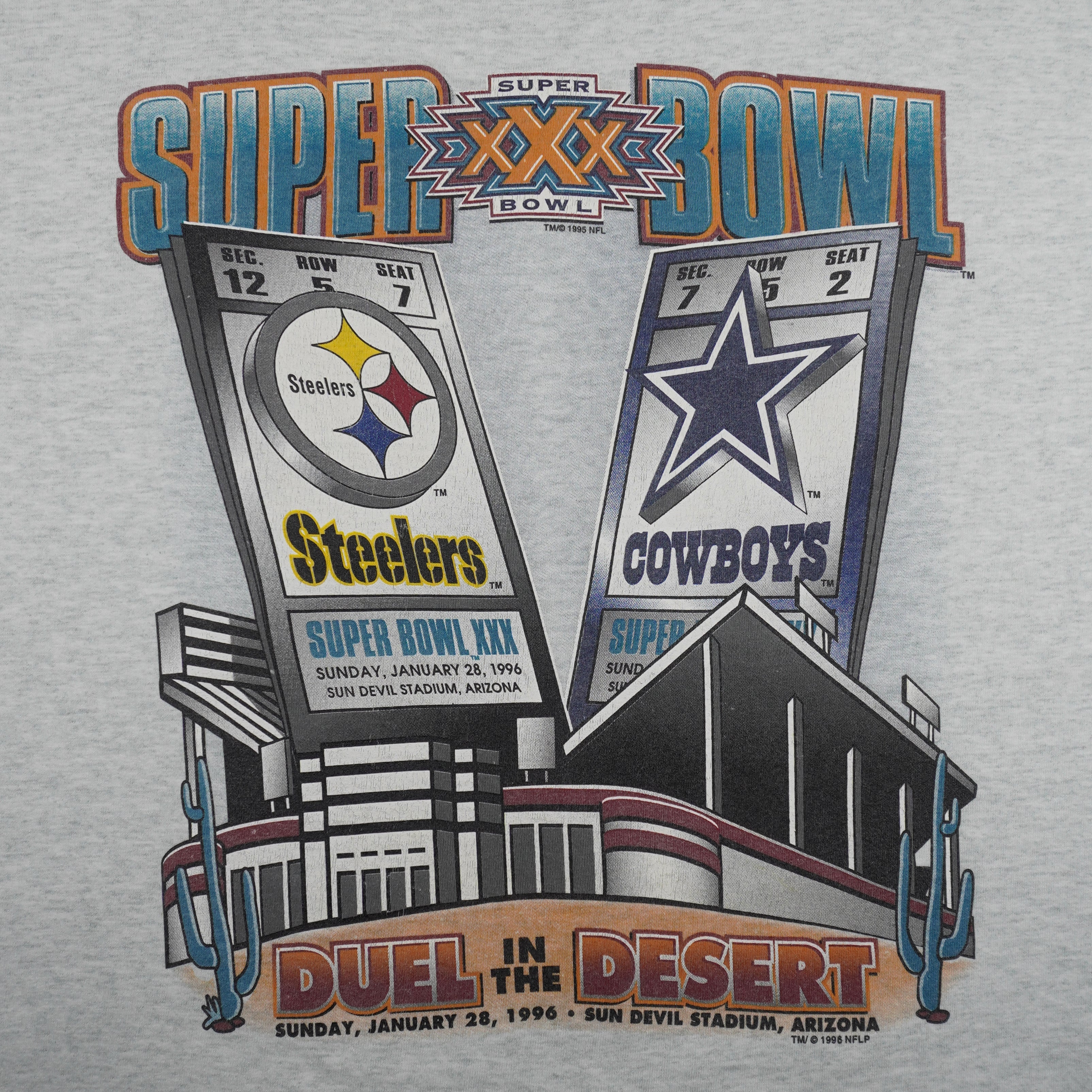 NFL (Salem) - Cowboys VS Steelers Super Bowl Champions Tickets T-Shirt 1996 Medium Vintage Retro Football