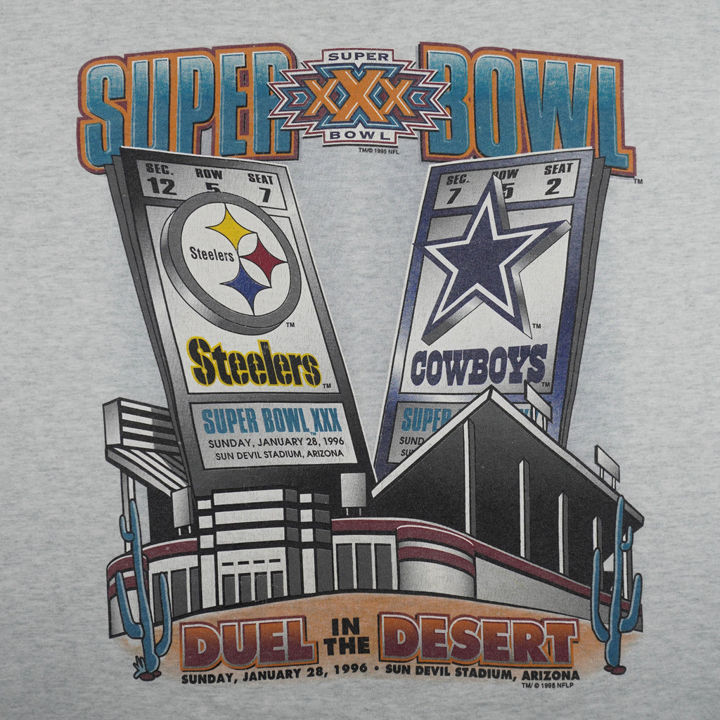 NFL (Salem) - Cowboys VS Steelers Super Bowl Champions Tickets T-Shirt 1996 Medium Vintage Retro Football