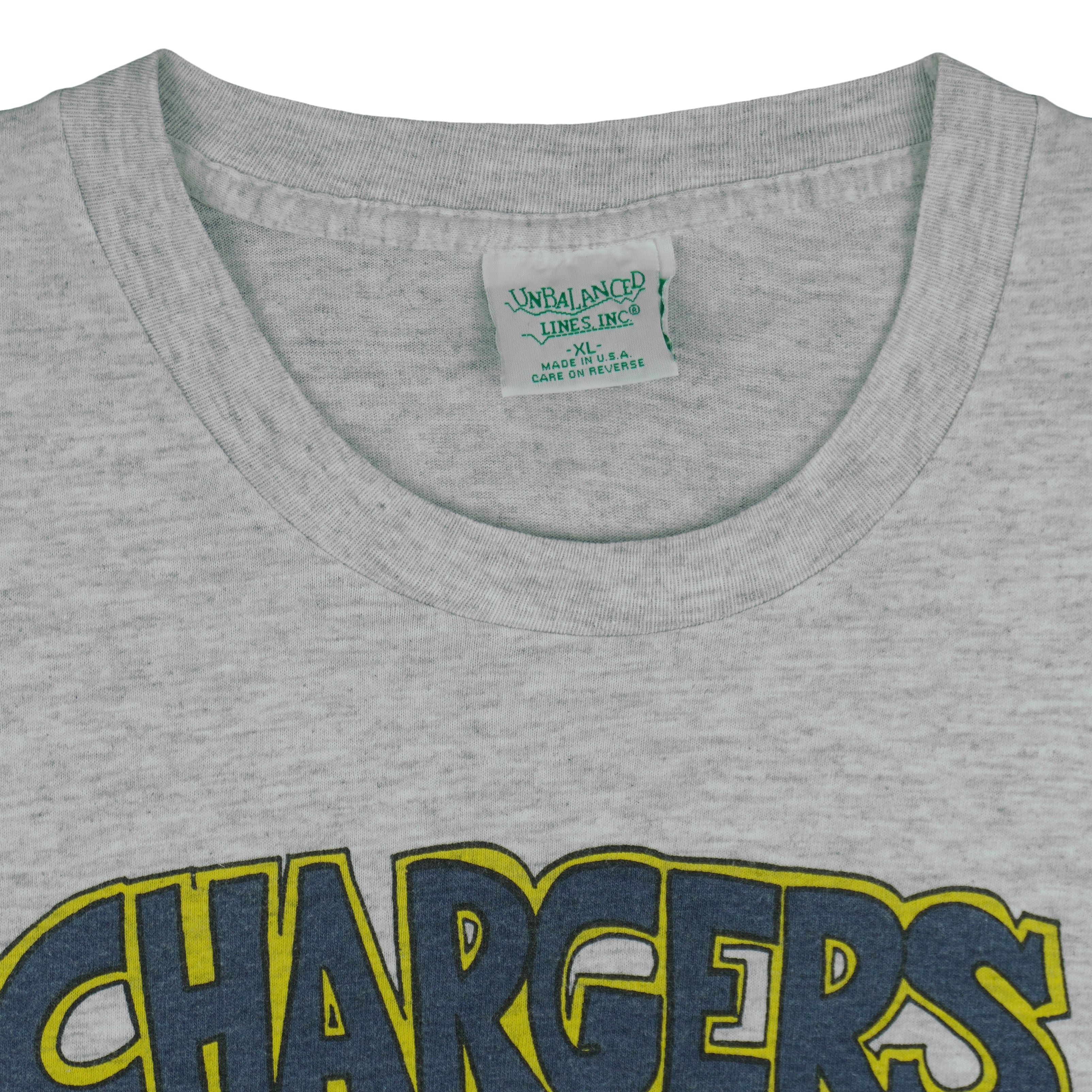 NFL (Unbalanced) - San Diego Chargers Caricature T-Shirt 1991 X-Large Vintage Retro Football