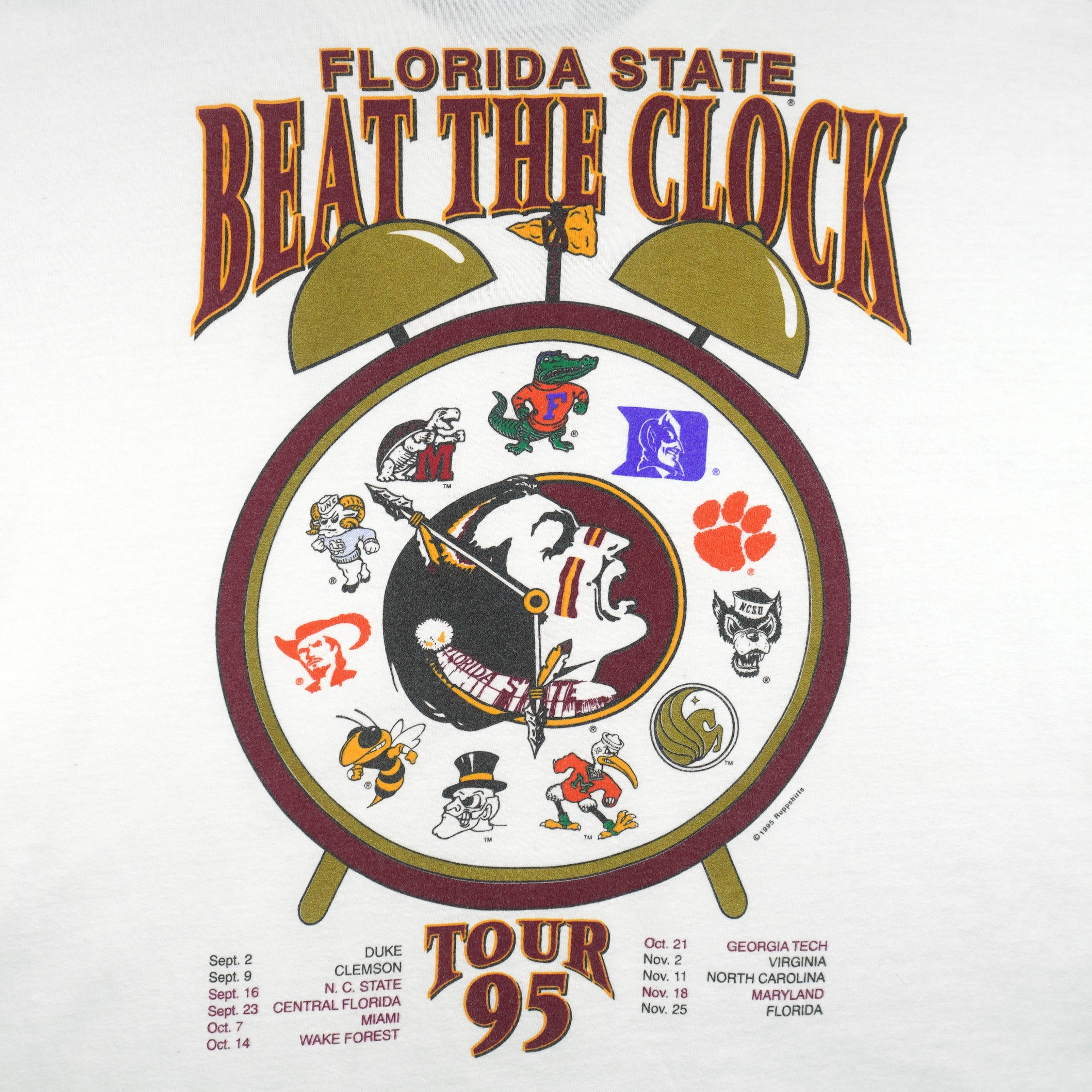 NCAA (Hanes) - Florida State Seminoles Beat The Clock T-Shirt 1995 Large Vintage Retro