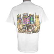 Vintage (Prints of Tails) - Cats Beach Snorkeling T-Shirt 1990s Large Vintage Retro 