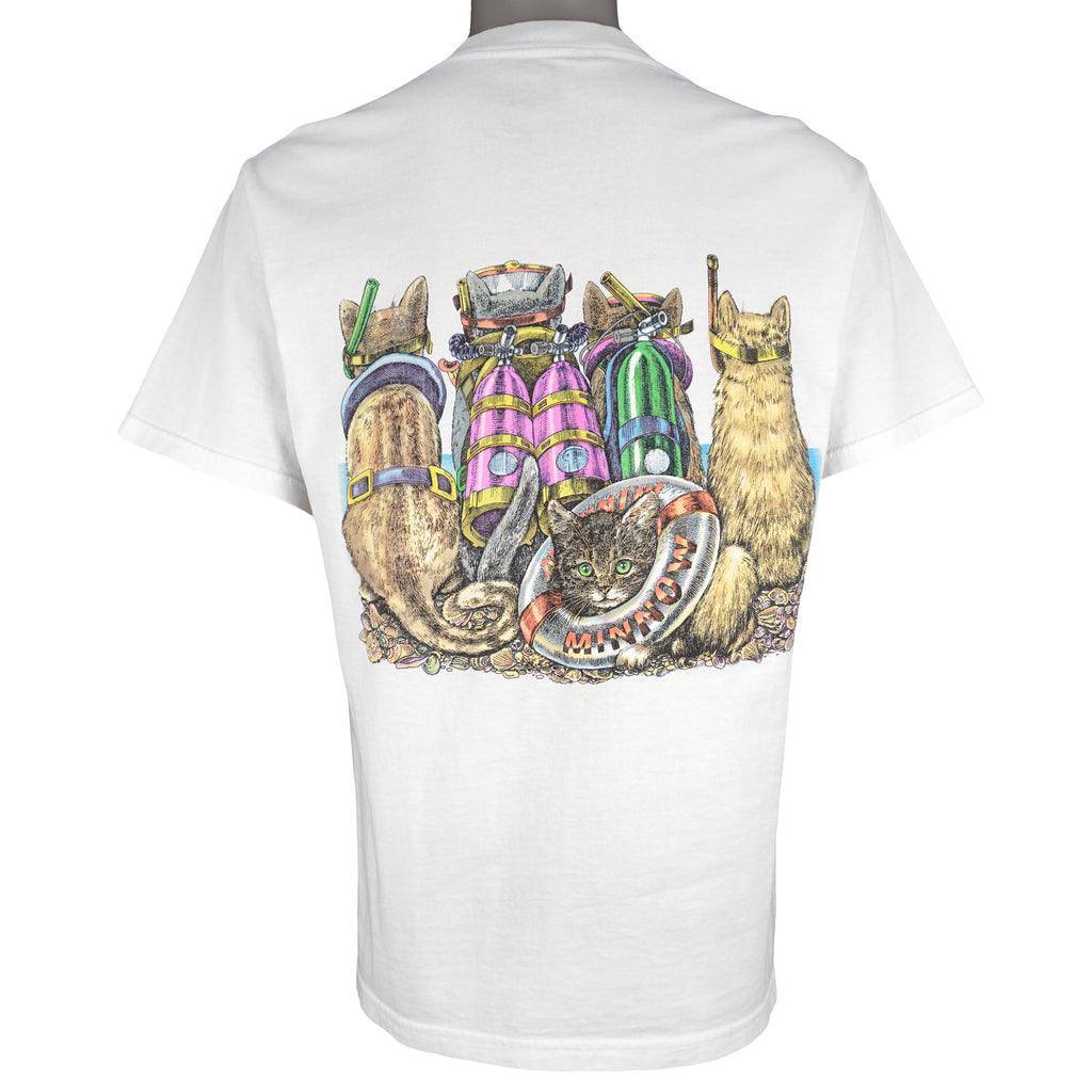 Vintage (Prints of Tails) - Cats Beach Snorkeling T-Shirt 1990s Large Vintage Retro 