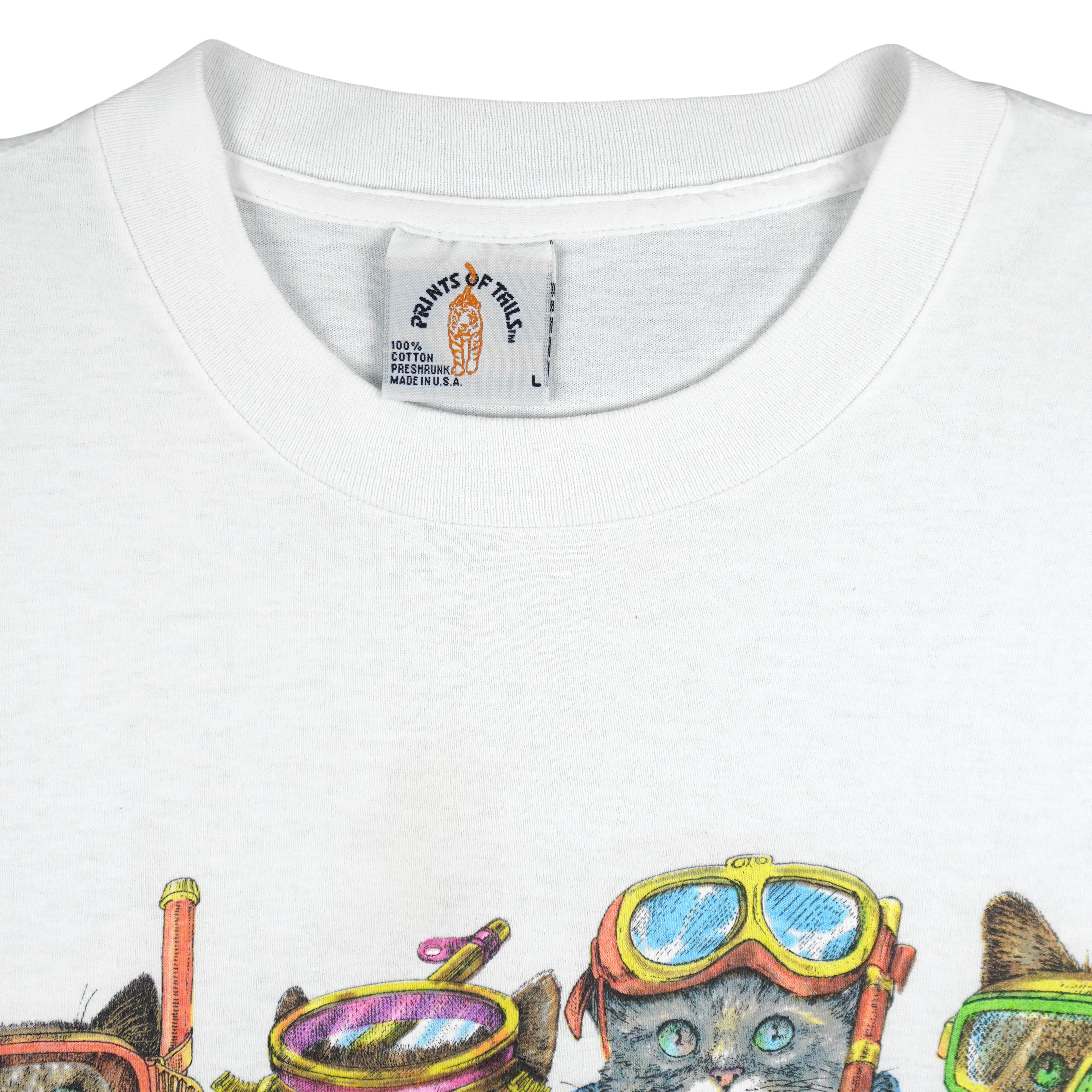 Vintage (Prints of Tails) - Cats Beach Snorkeling T-Shirt 1990s Large Vintage Retro 